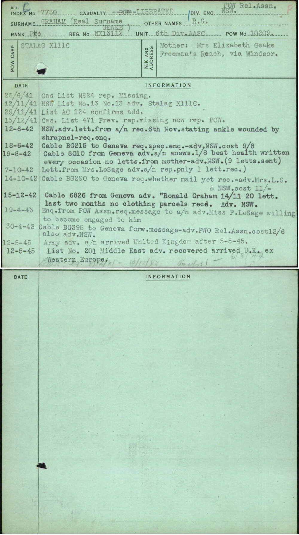 Graham (Real Surname Geake), R G, NX13112