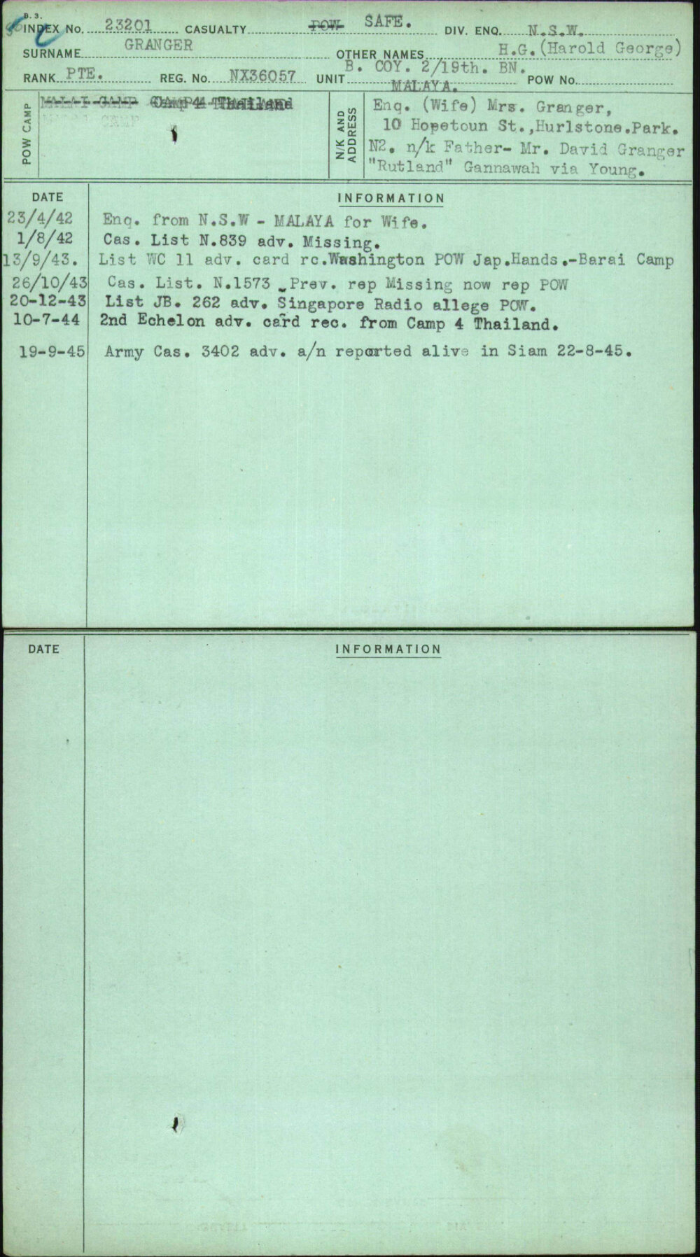 Granger, H G (Harold George), NX36057