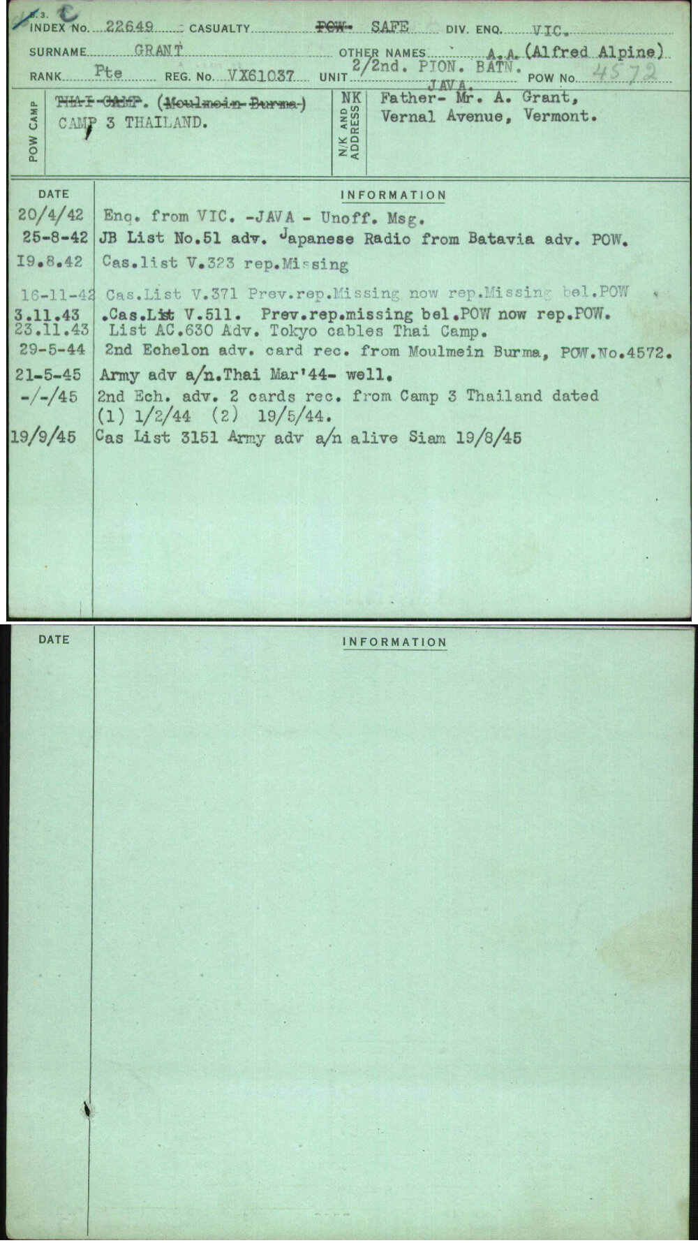 Grant, A A (Alfred Alpine), VX61037