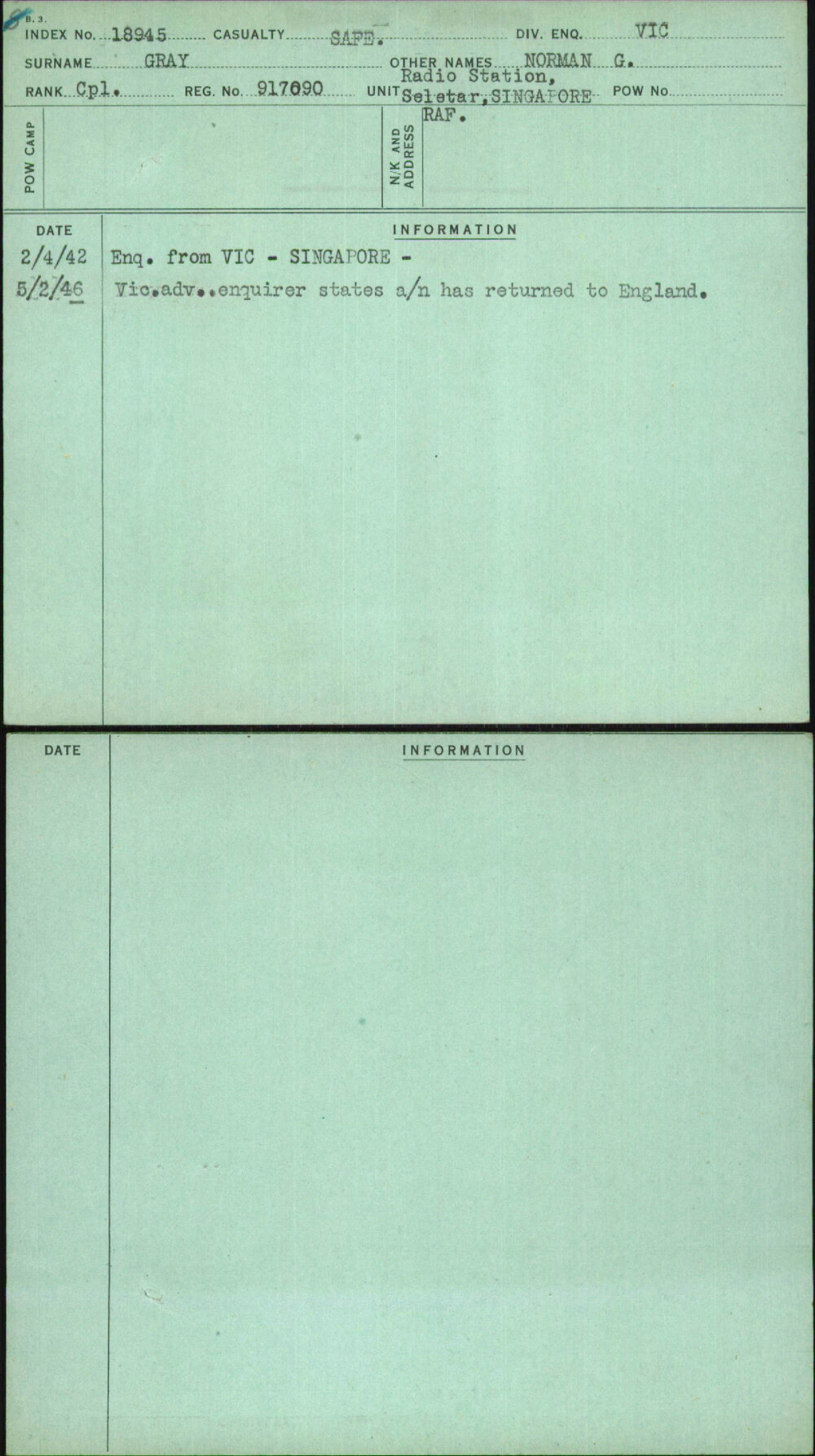 Gray, Norman G, 917090