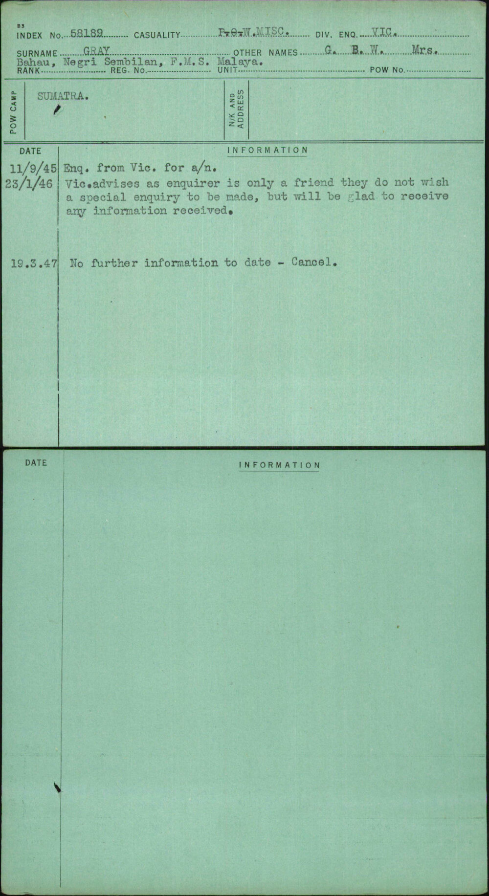 Gray, G B W Mrs, [No Service Number]