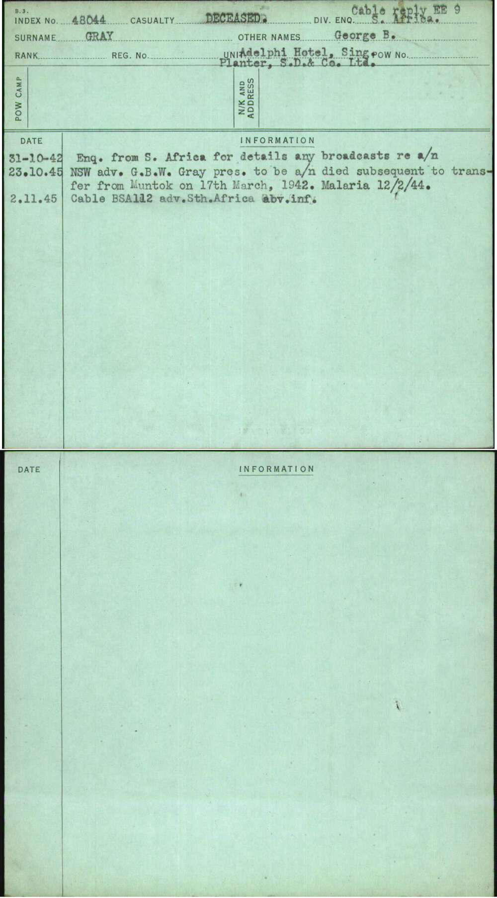 Gray, George B, [No Service Number]