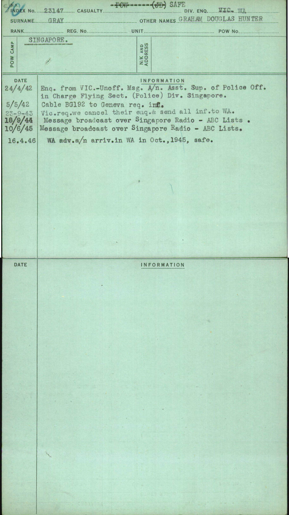 Gray, Graham Douglas Hunter, [No Service Number]