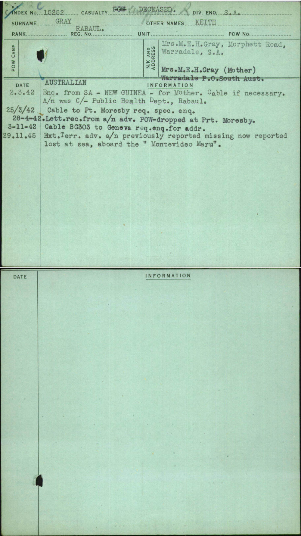 Gray, Keith, [No Service Number]