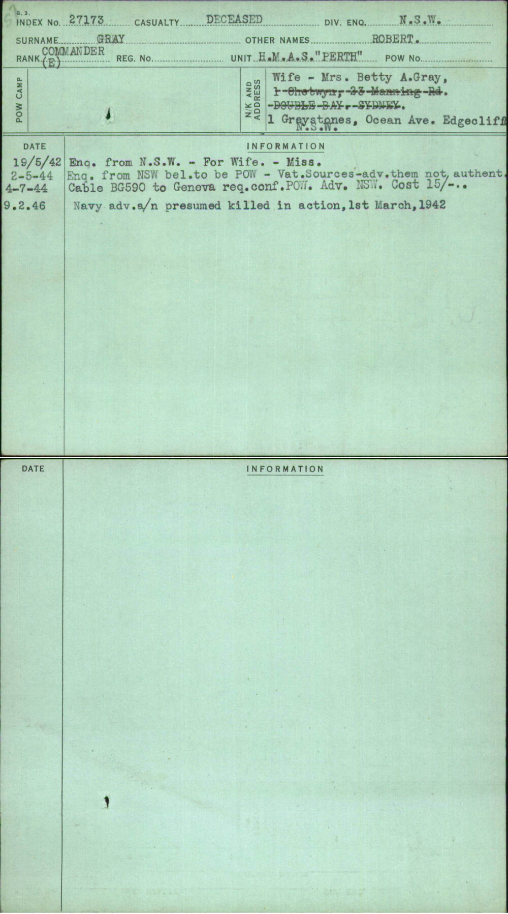 Gray, Robert, [No Service Number]