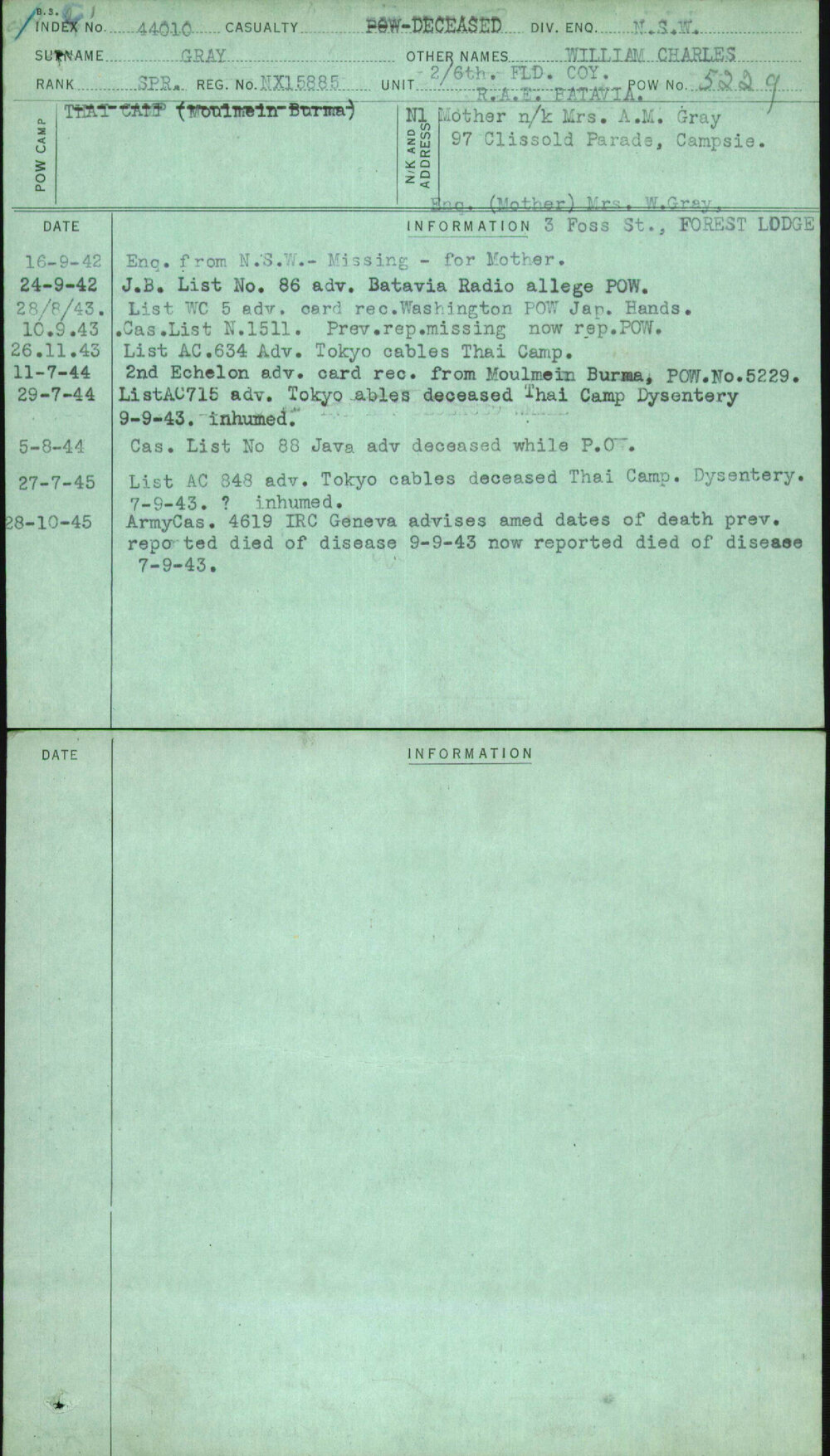 Gray, William Charles, NX15885