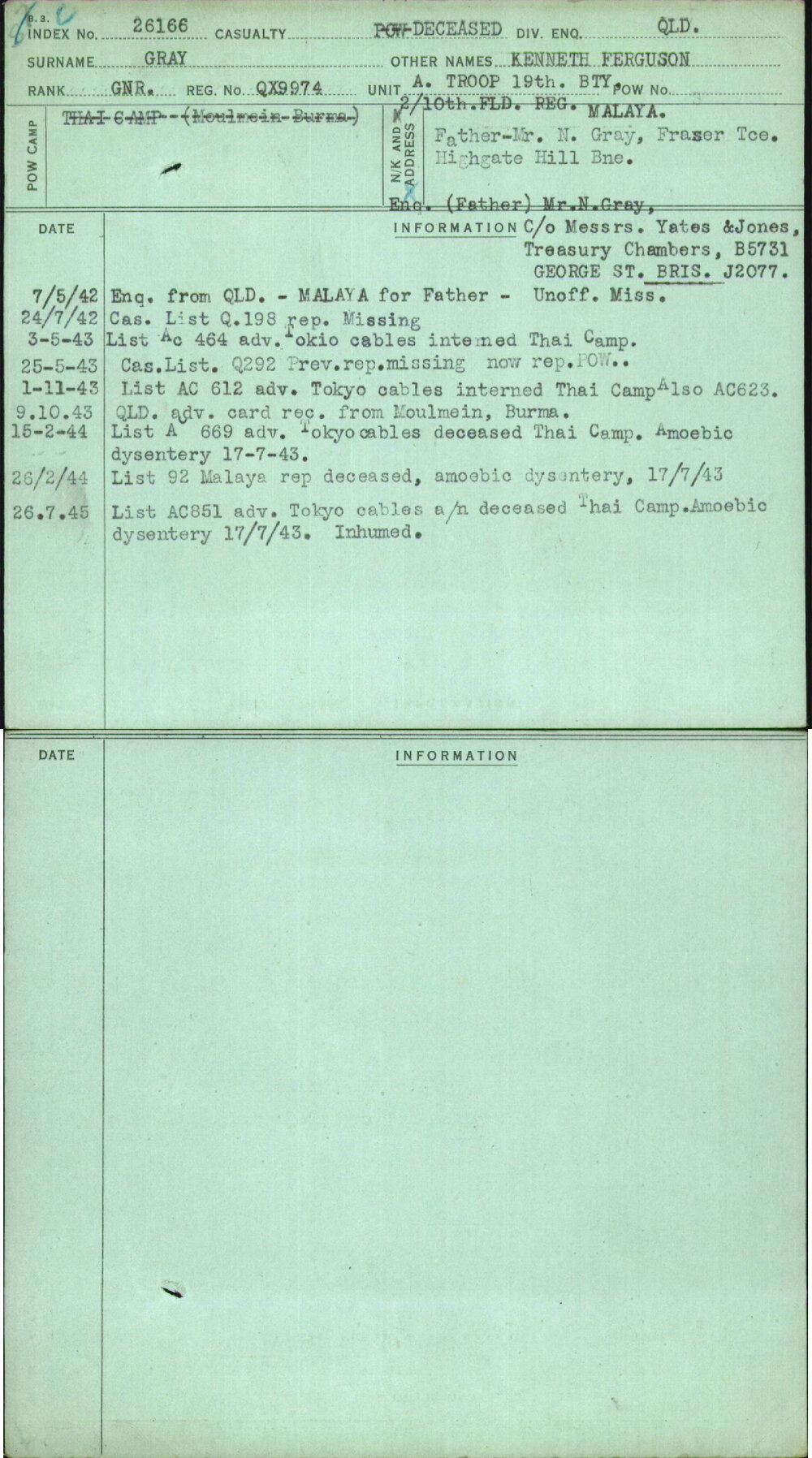 Gray, Kenneth Ferguson, QX9974