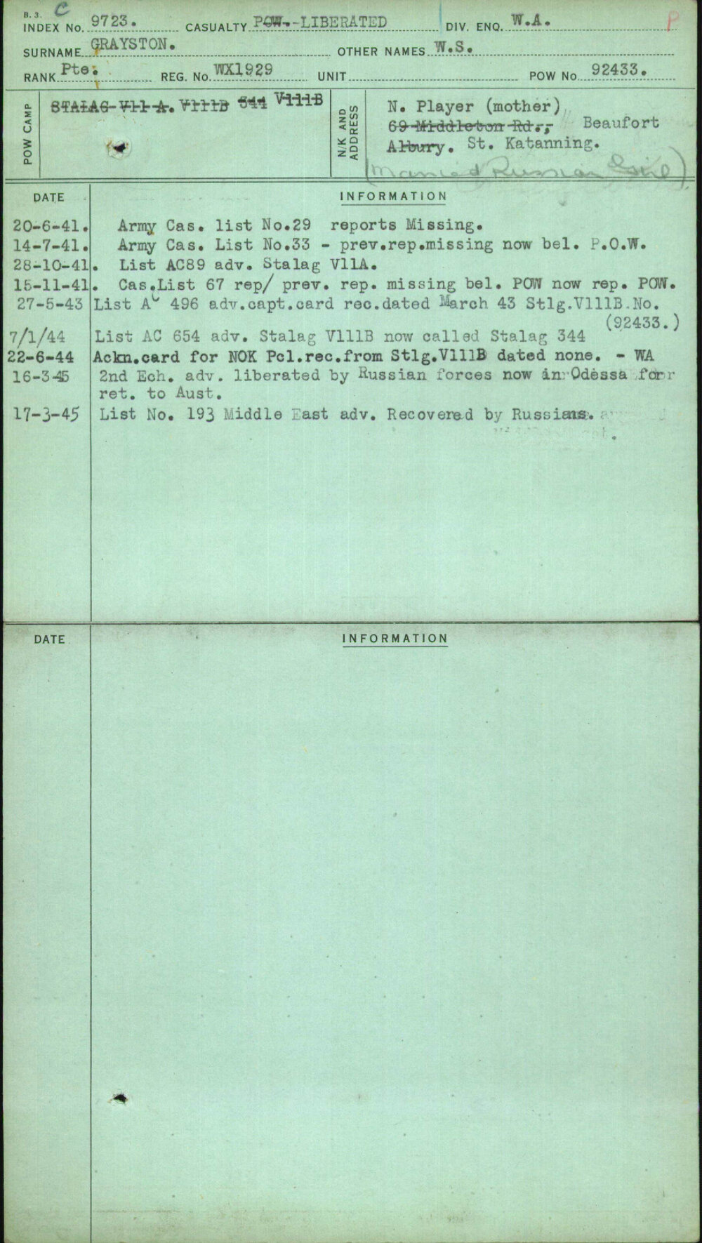 Grayston, W S, WX1929