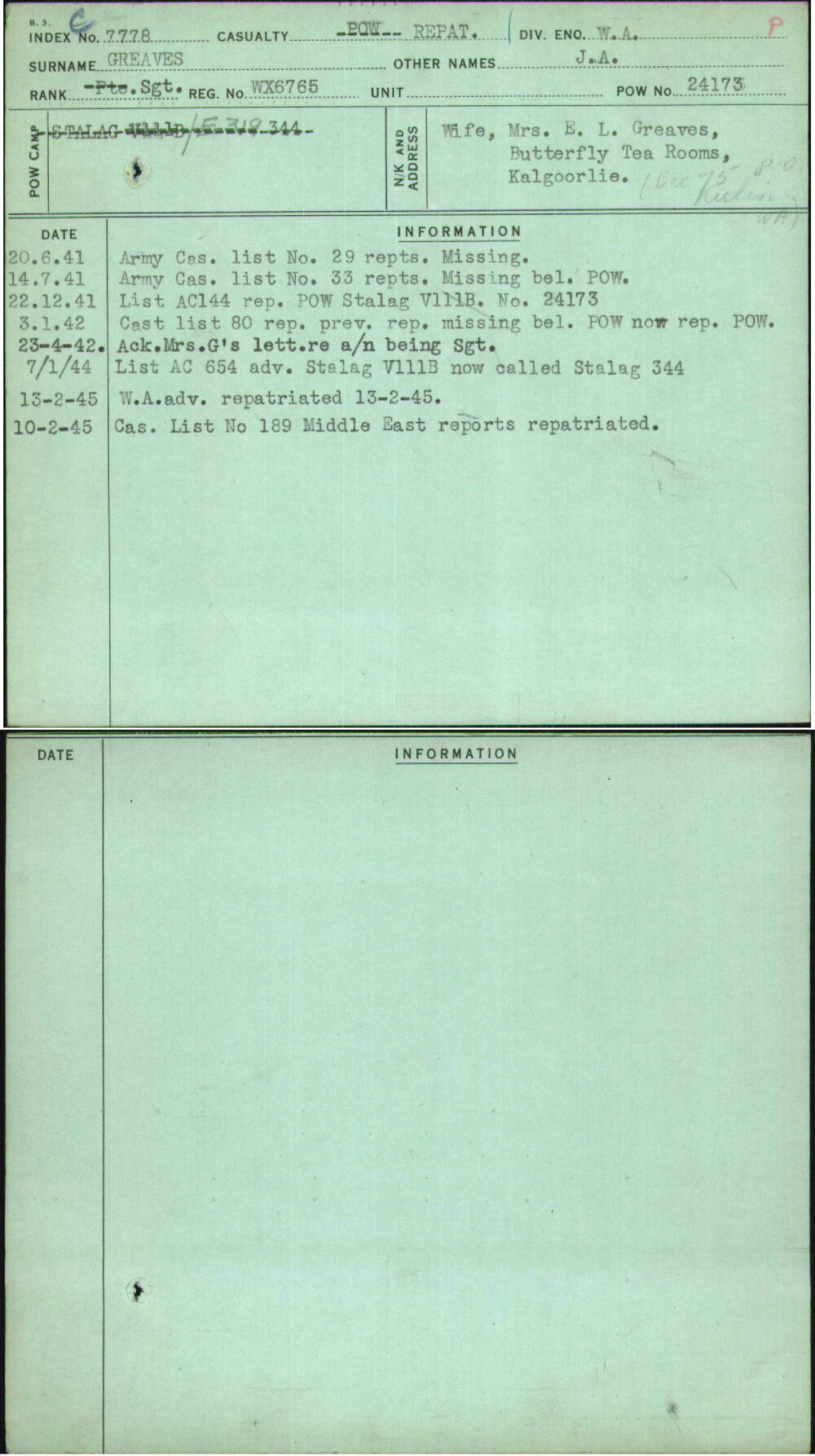 Greaves, J A, WX6765