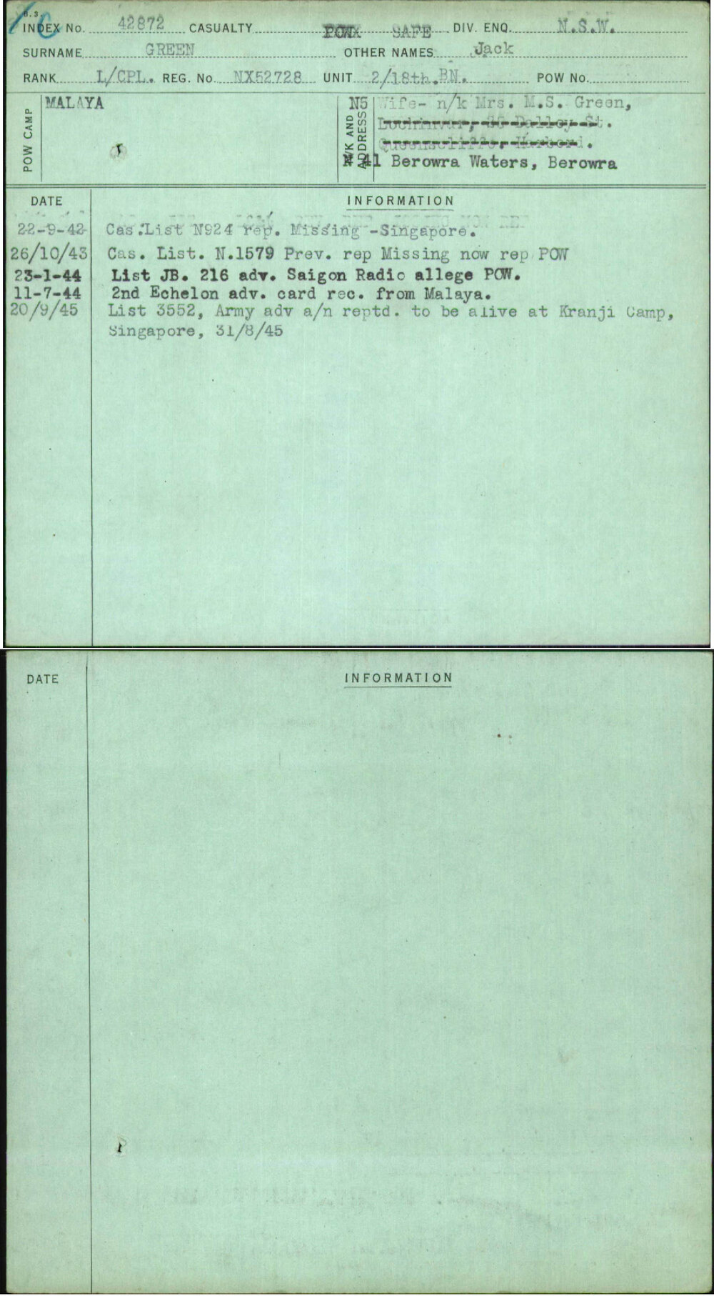 Green, Jack, NX52728