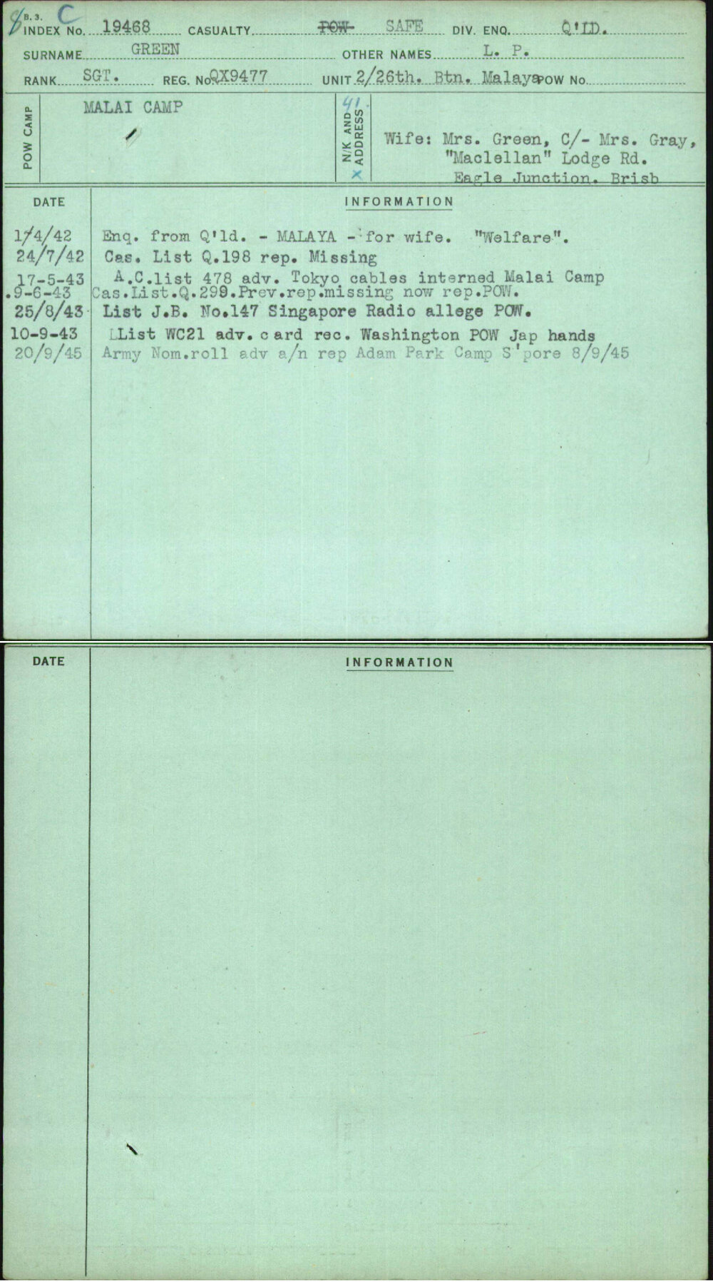 Green, L P, QX9477