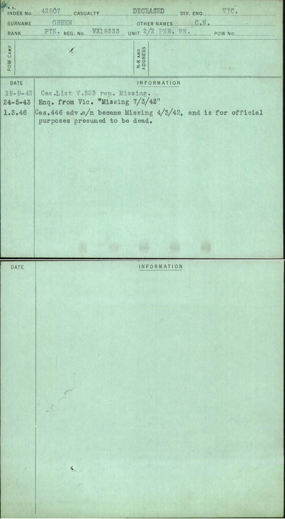Green, C N, VX19333