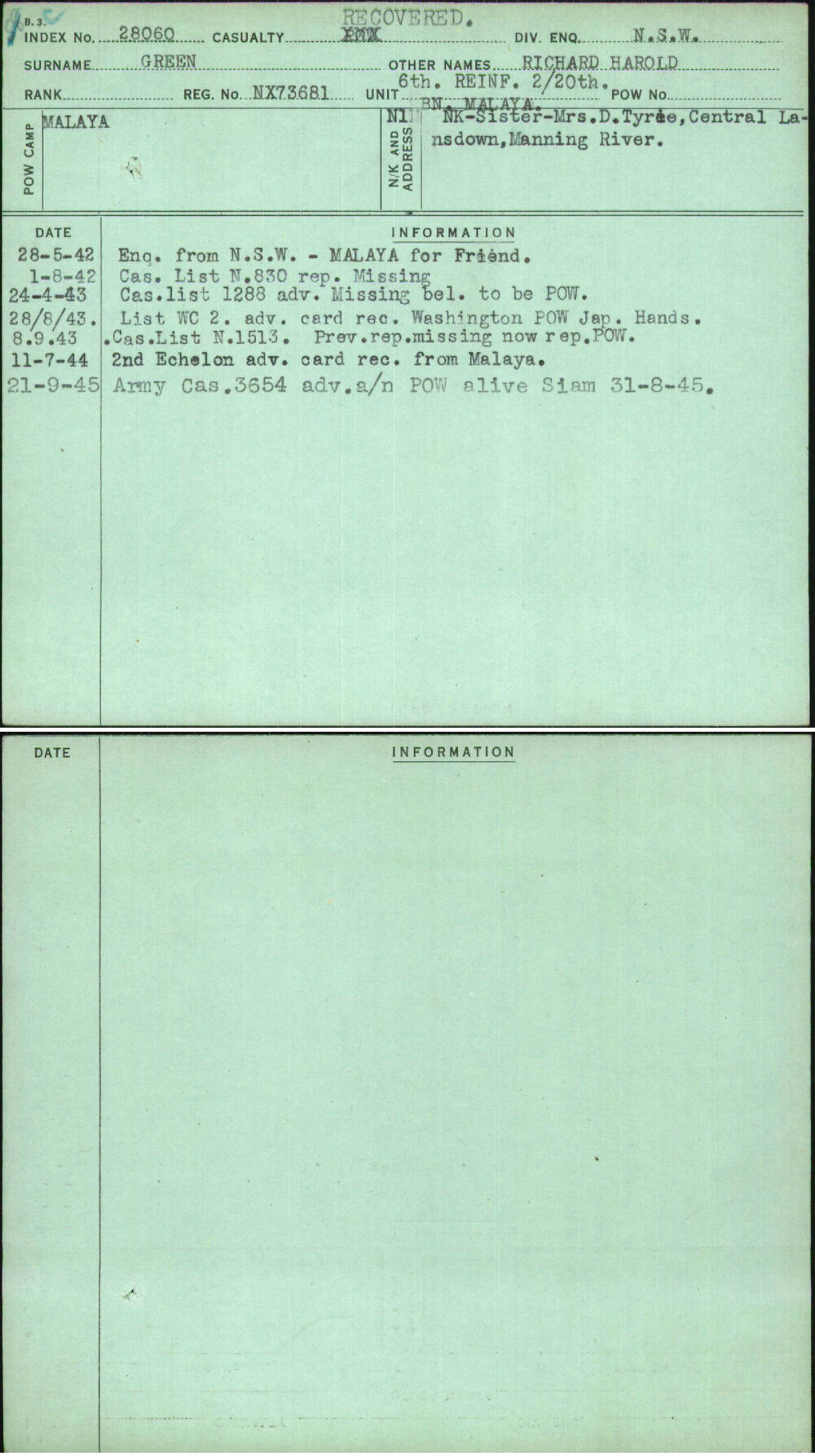 Green, Richard Harold, NX73681