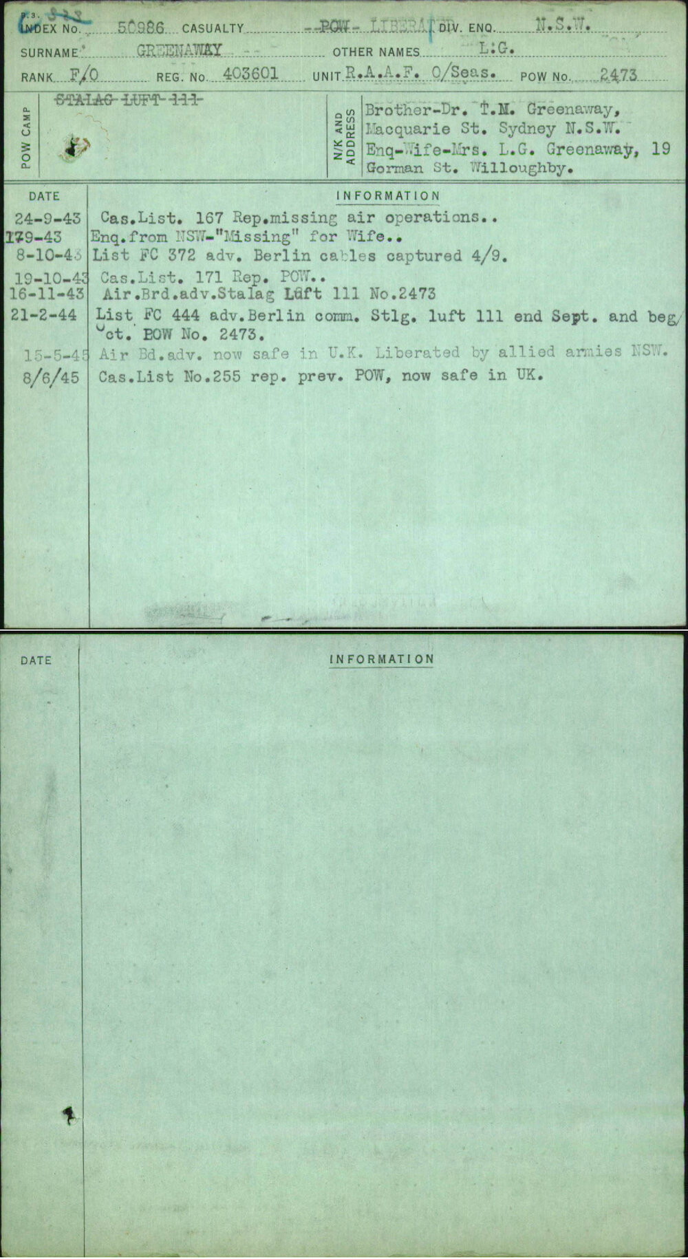 Greenaway, L G, 403601