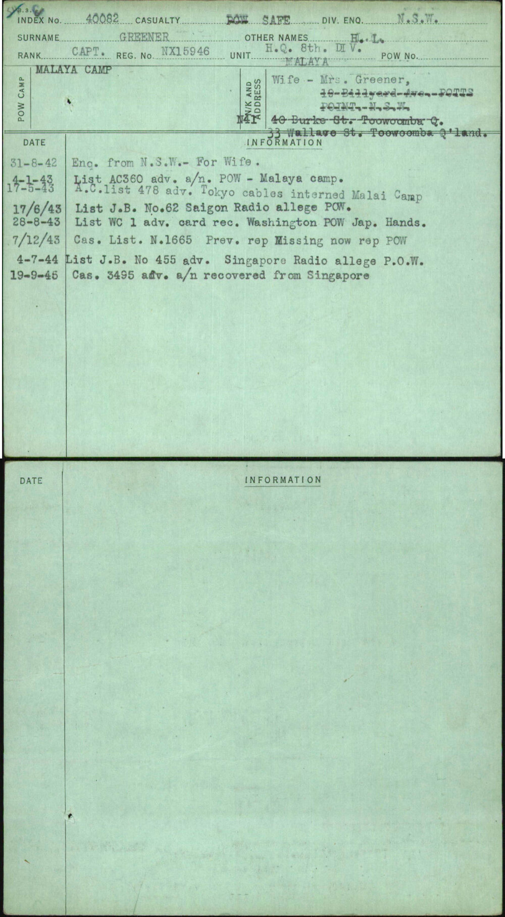 Greener, H L, NX15946