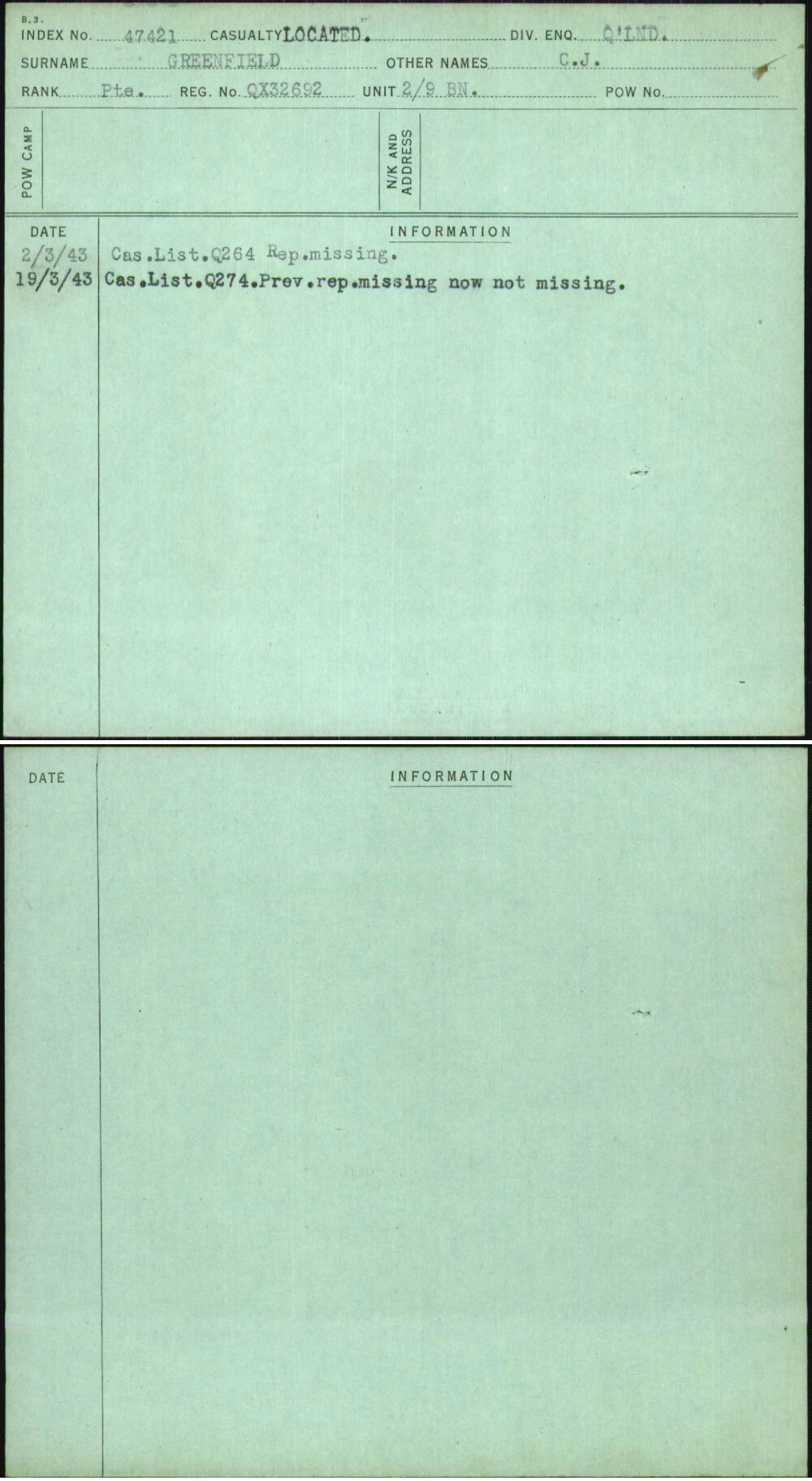 Greenfield, C J, QX32692