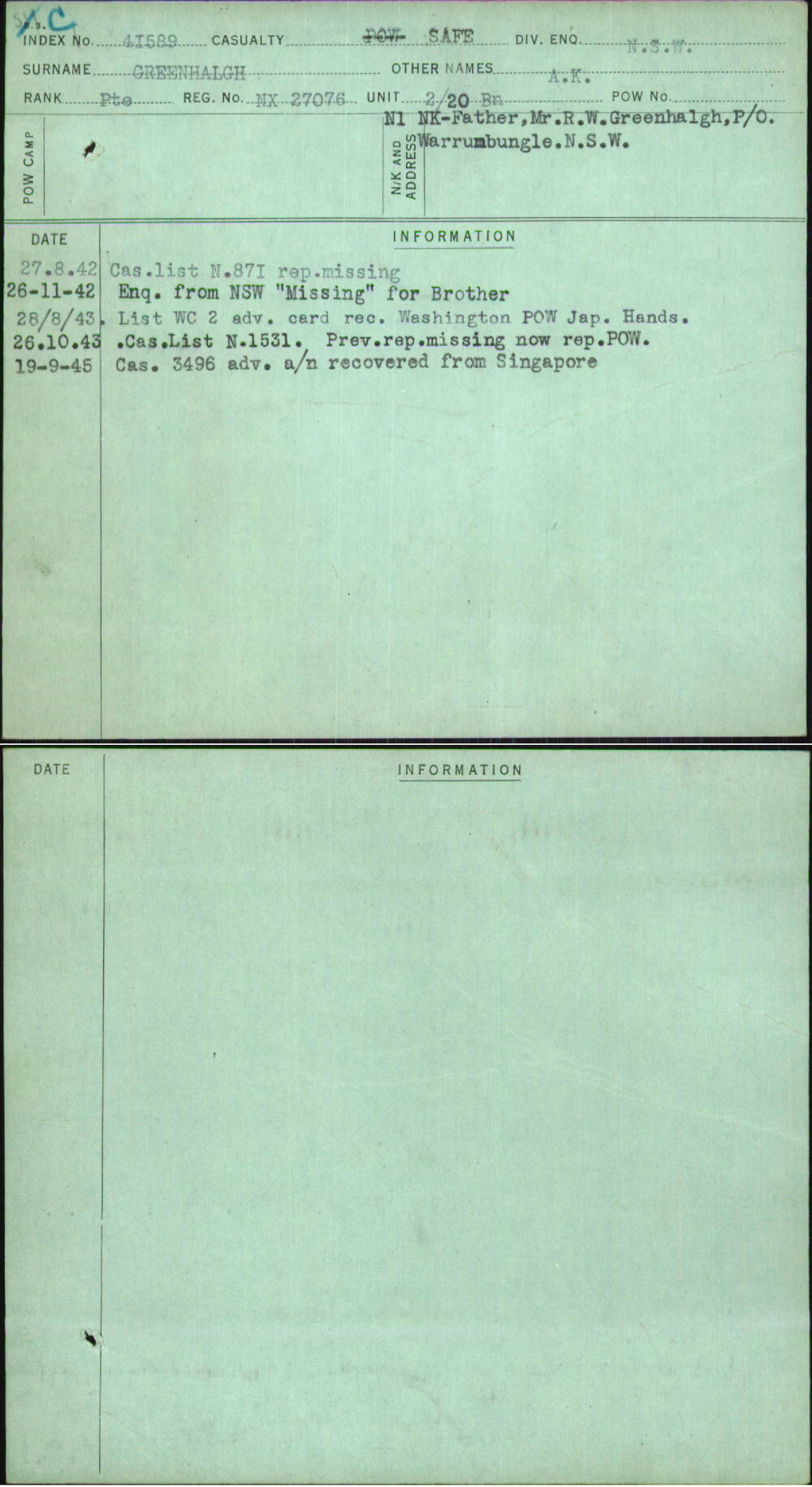 Greenhalgh, A K, NX27076