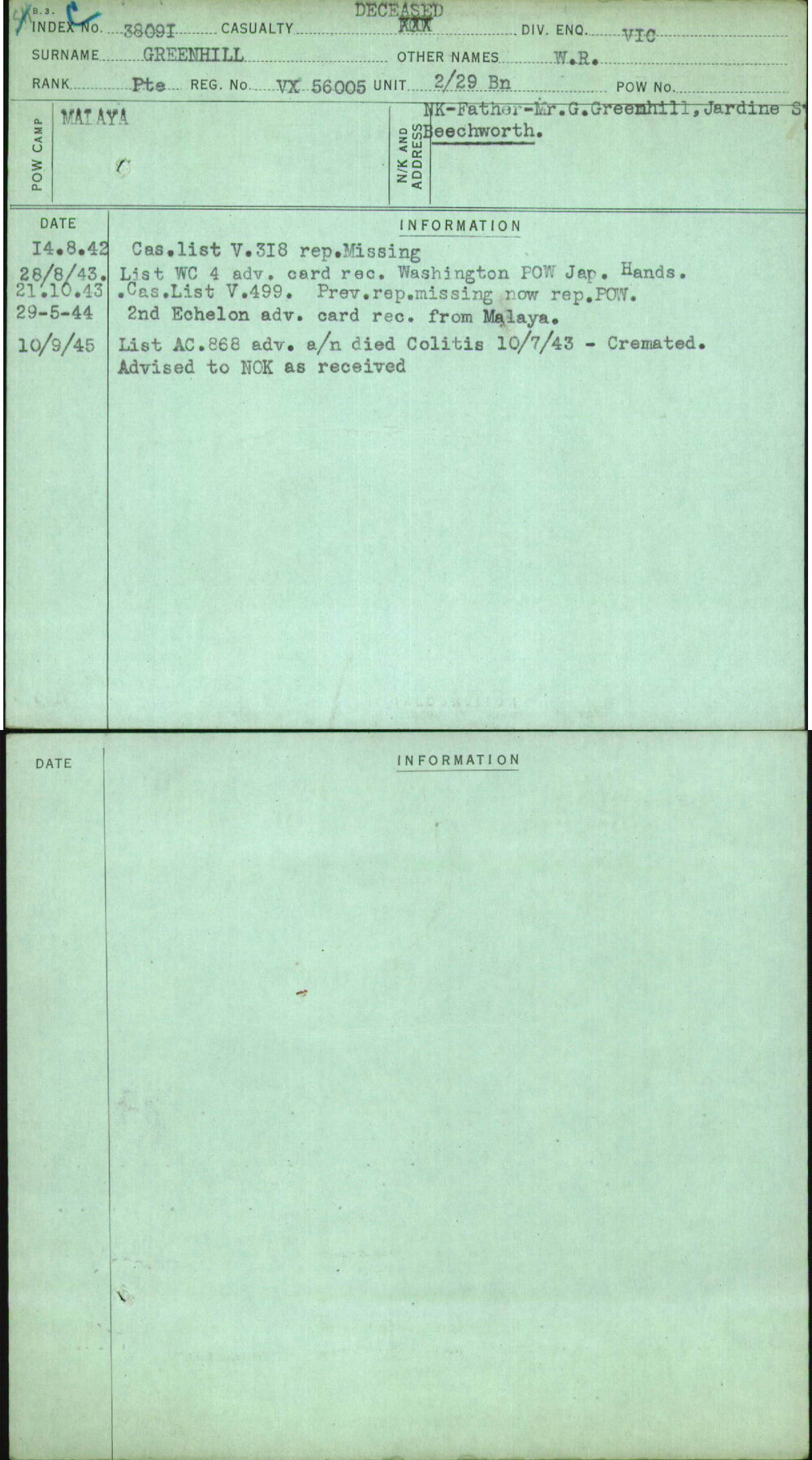 Greenhill, W R, VX56005