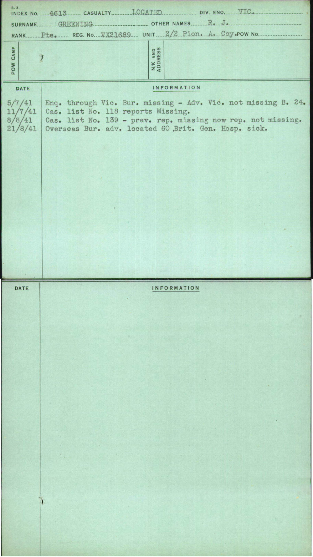 Greening, R J, VX21689