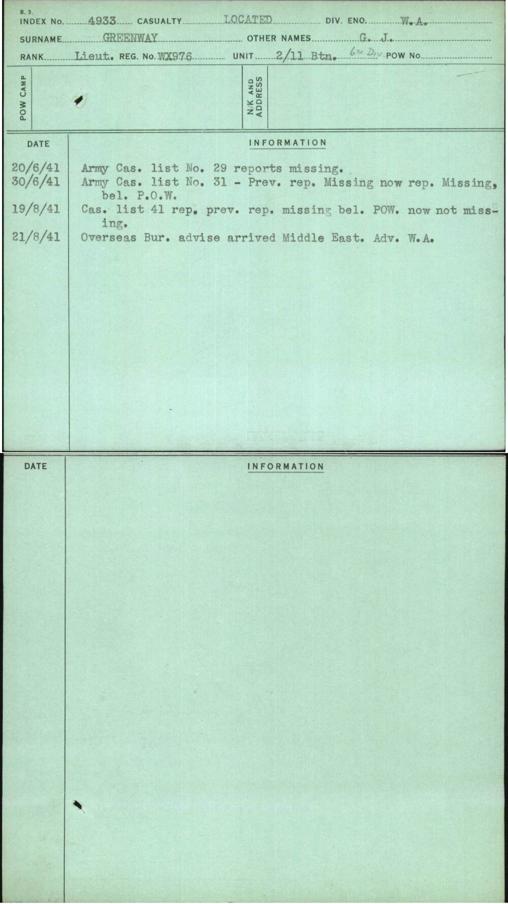 Greenway, G J, WX976