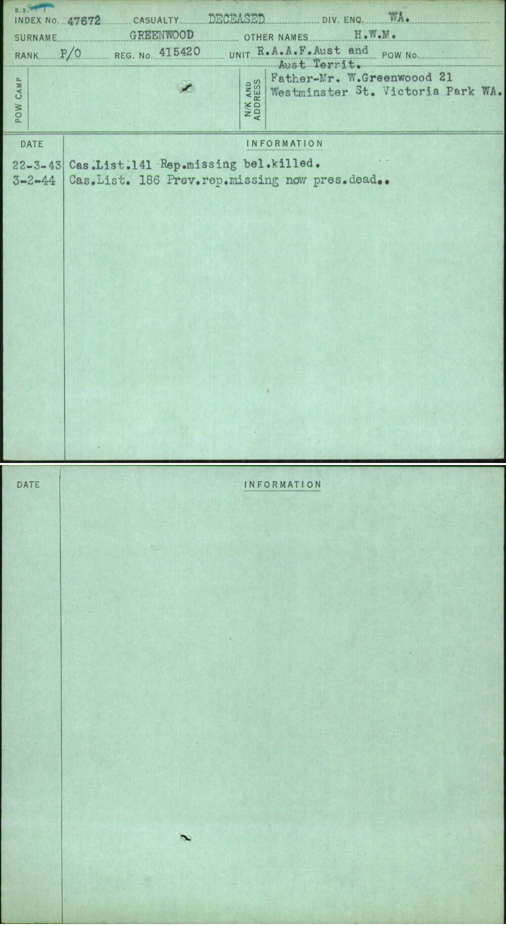 Greenwood, H W M, 415420