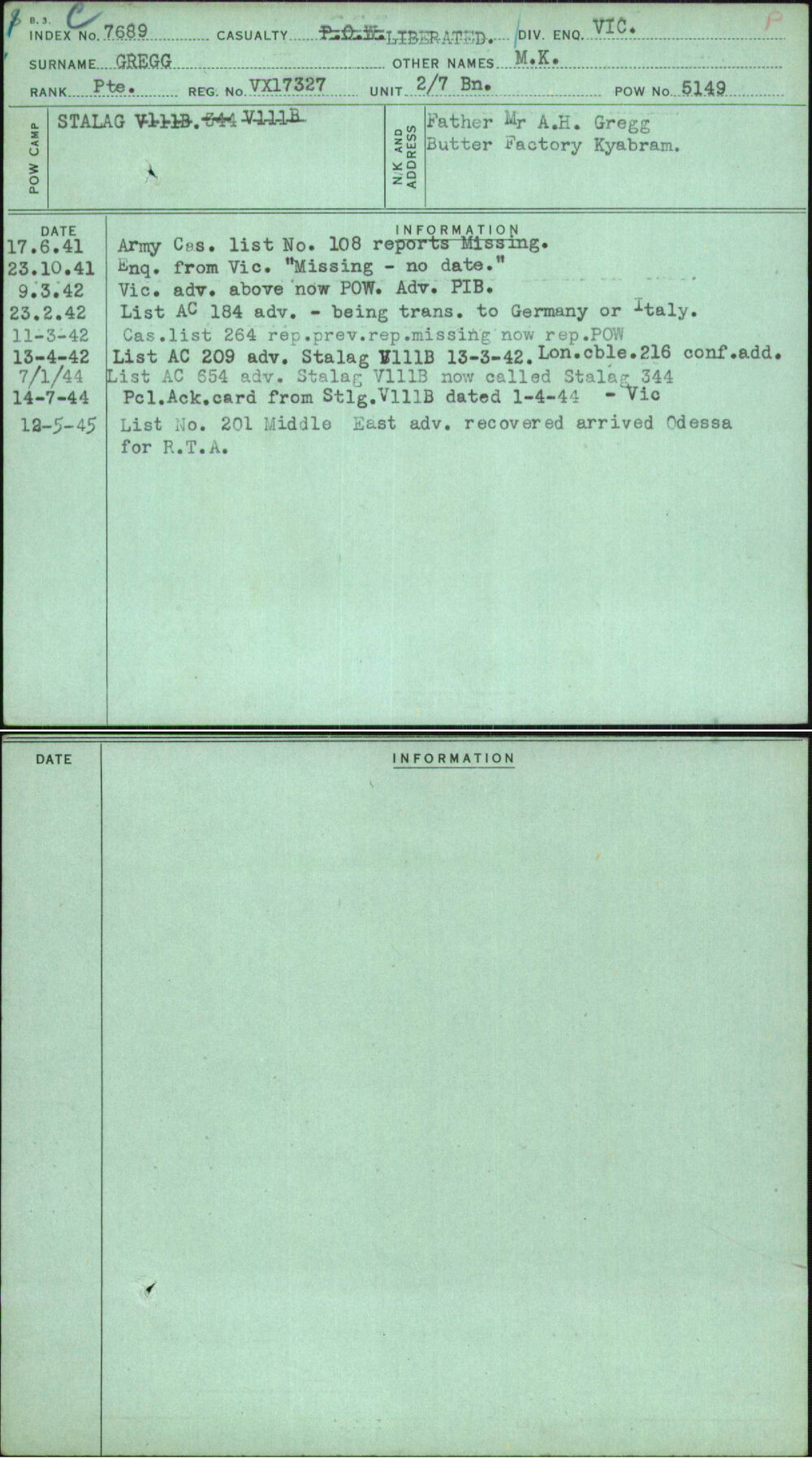 Gregg, M K, VX17327