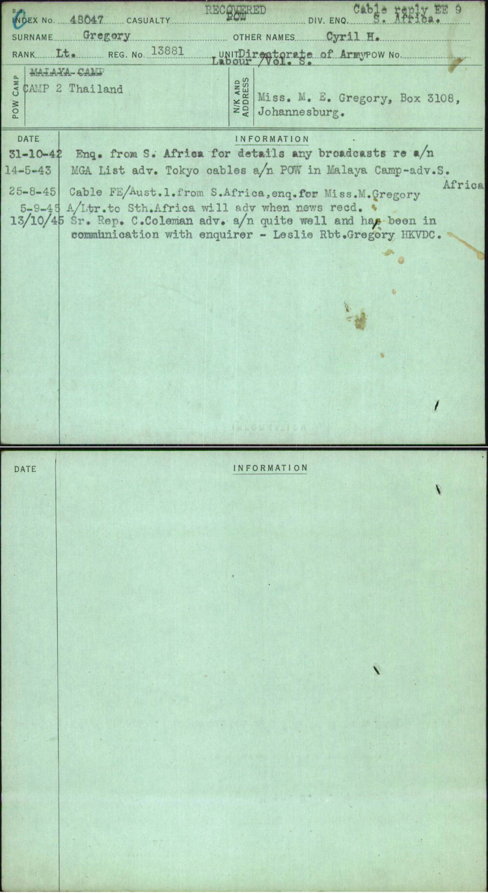 Gregory, Cyril H, 13881