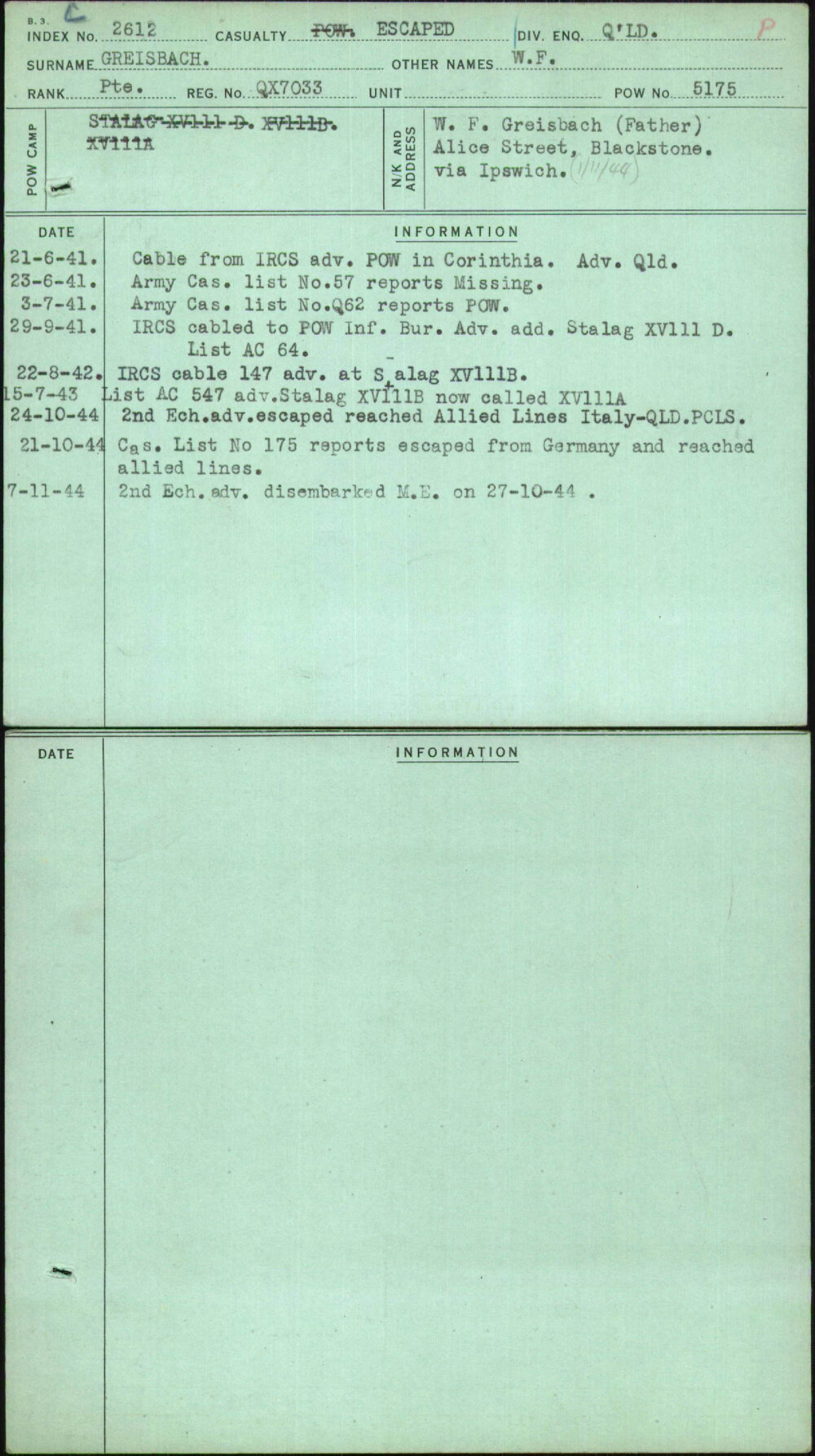 Greisbach, W F, QX7033