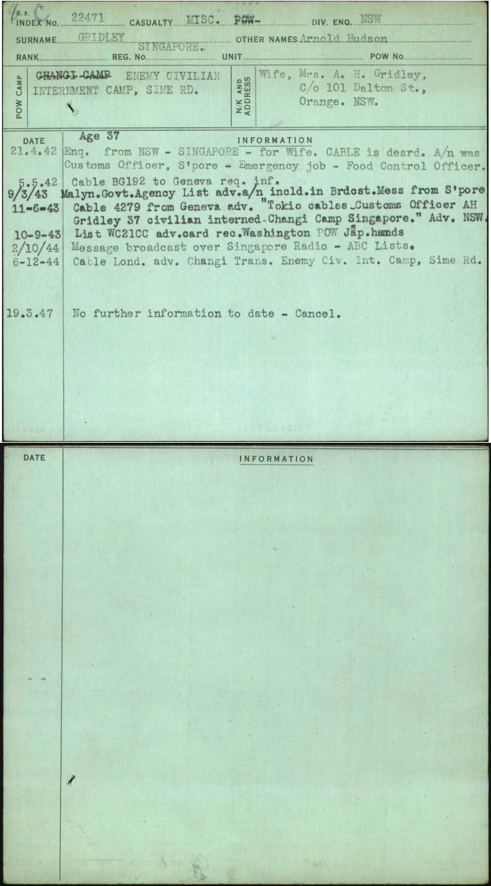 Gridley, Arnold Hudson, [No Service Number]