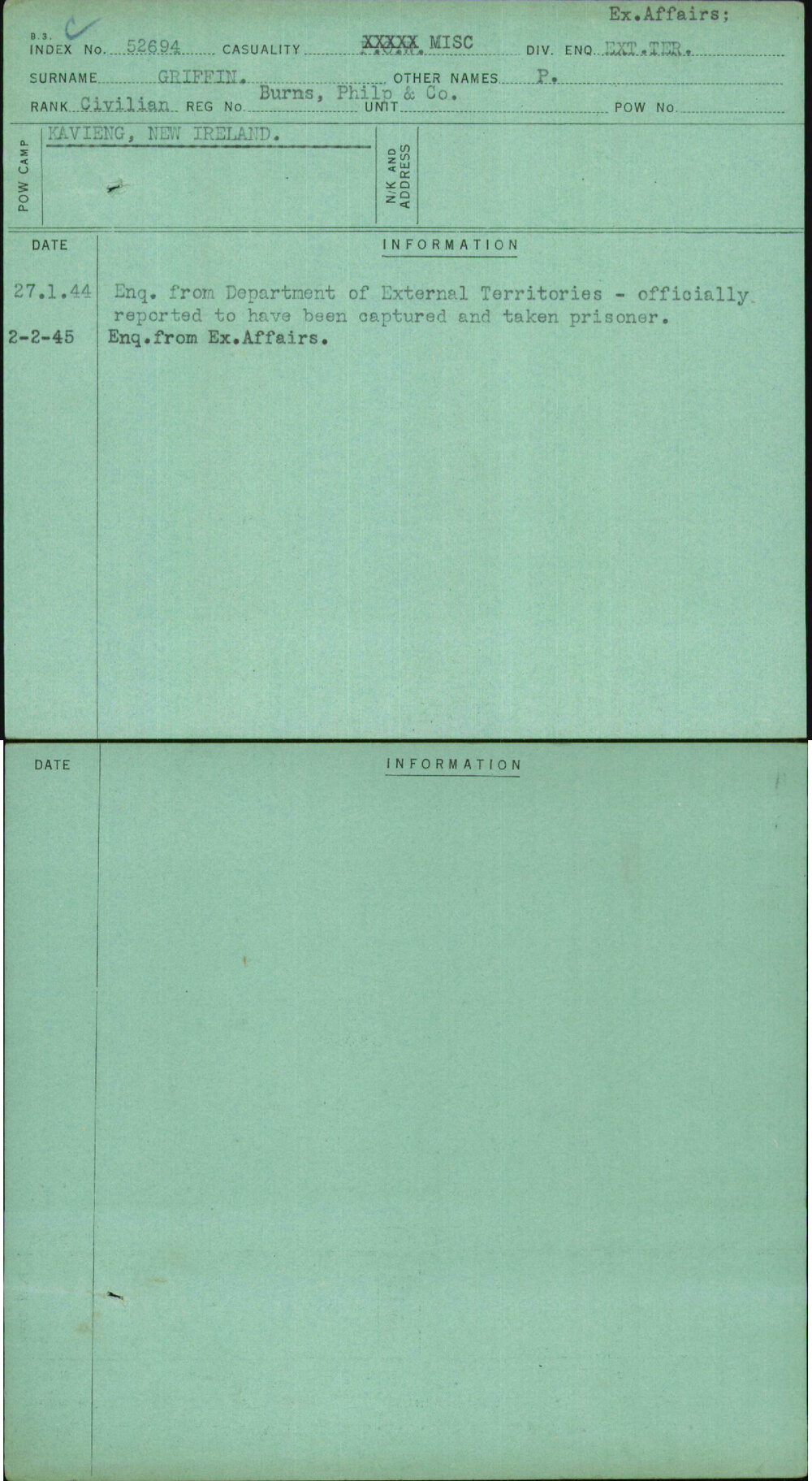 Griffin, P, [No Service Number]