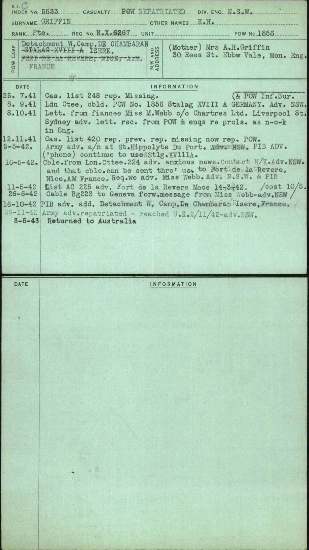 Griffin, K H, NX6267