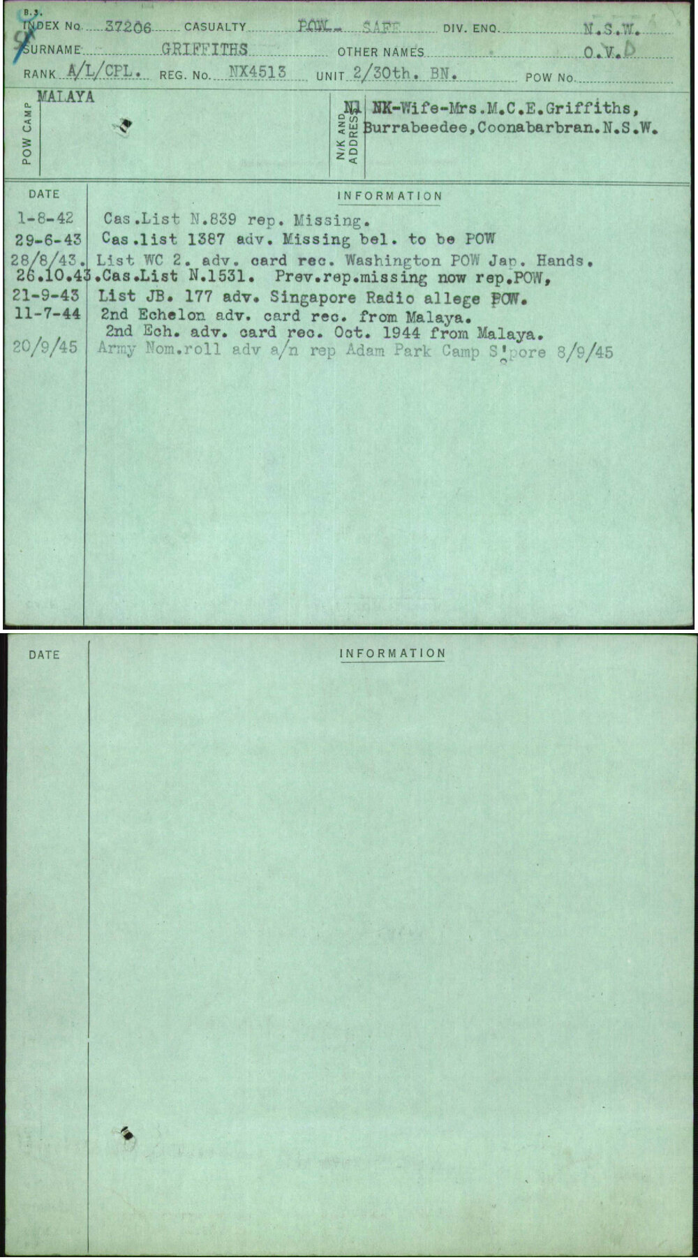 Griffiths, O V, NX4513