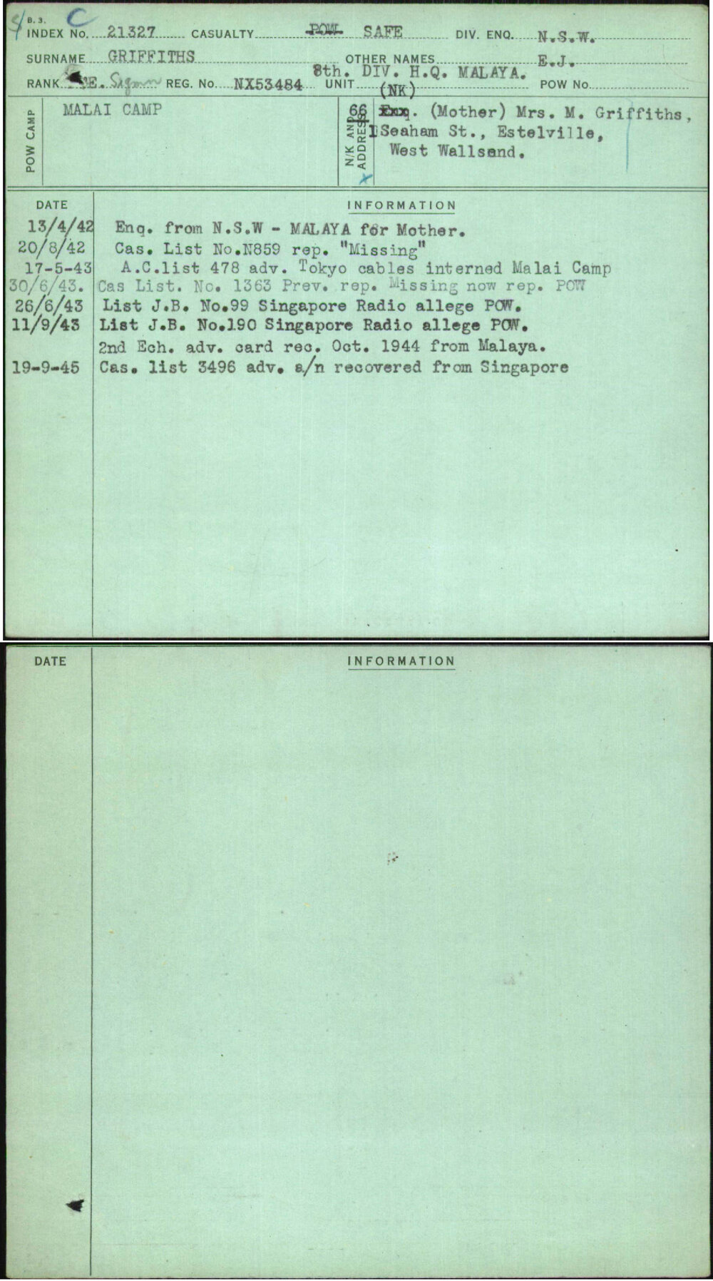 Griffiths, E J, NX53484