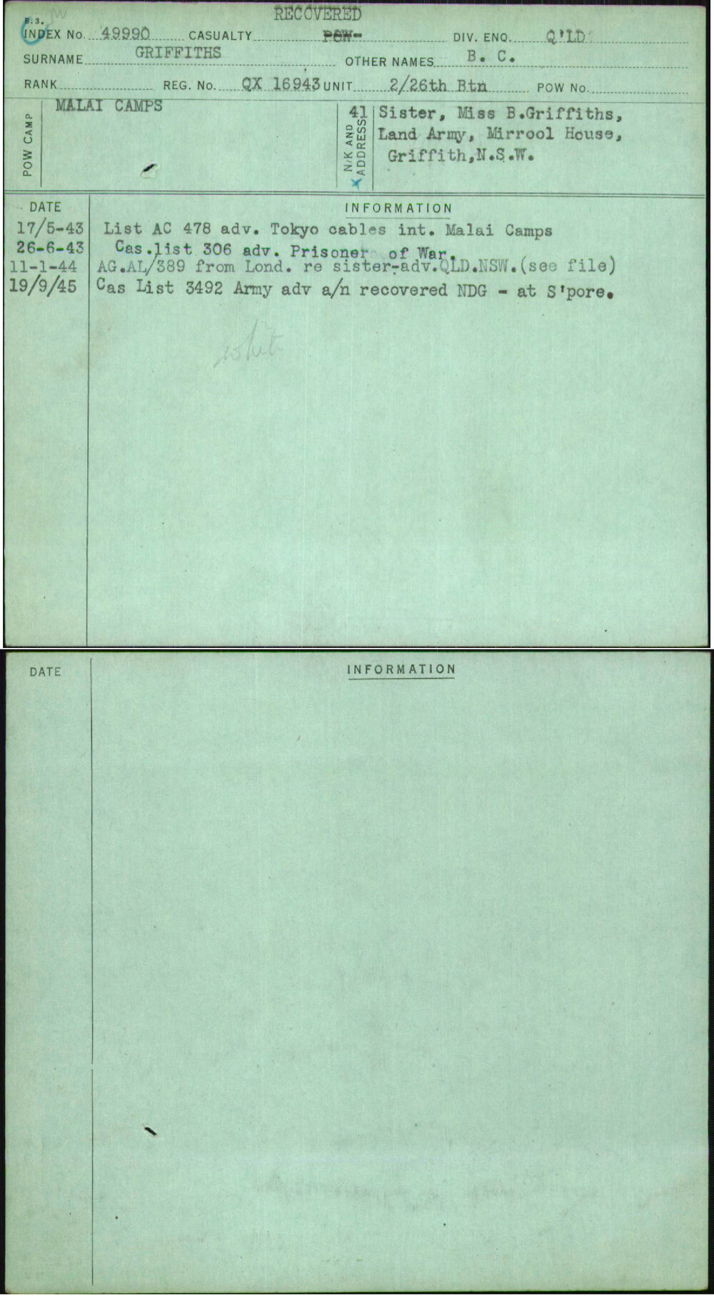 Griffiths, B C, QX16943