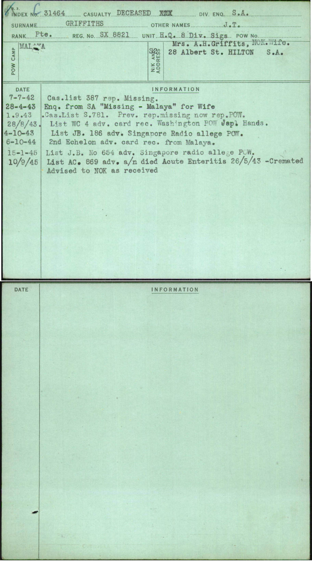 Griffiths, J T, SX8821