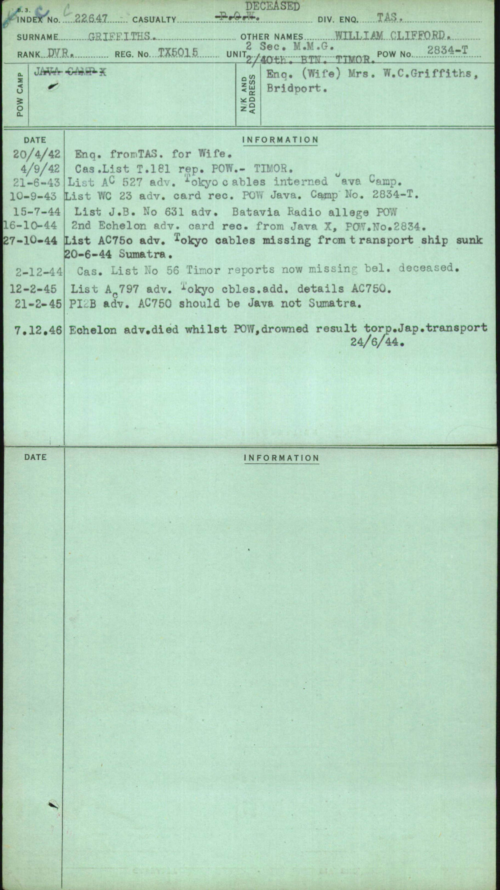 Griffiths, William Clifford, TX5015