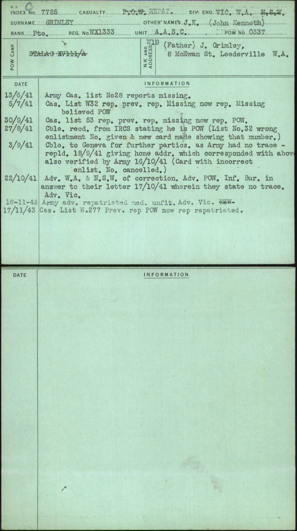 Grimley, J K (John Kenneth), WX1333