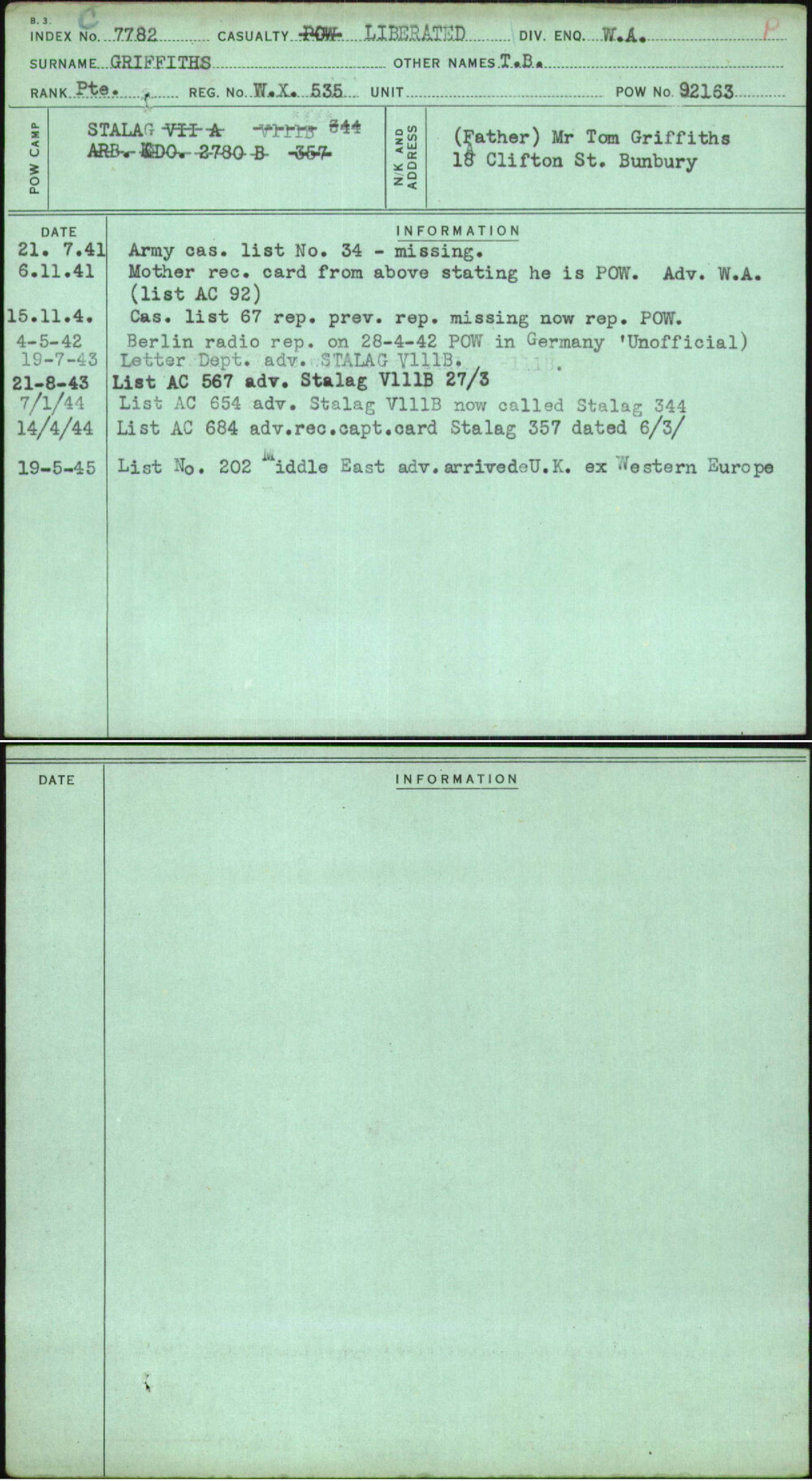 Griffiths, T B, WX535