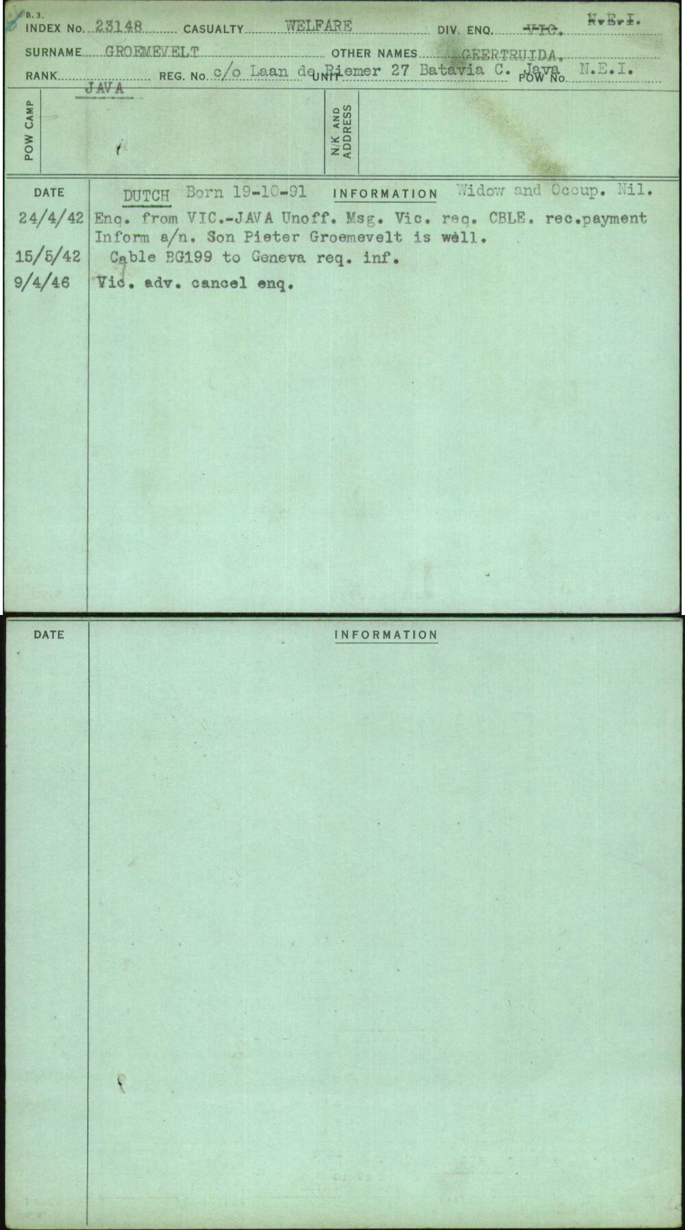Groemevelt, Geertruida, C-O Laan De Riemer 27 Batavia C Java Nei