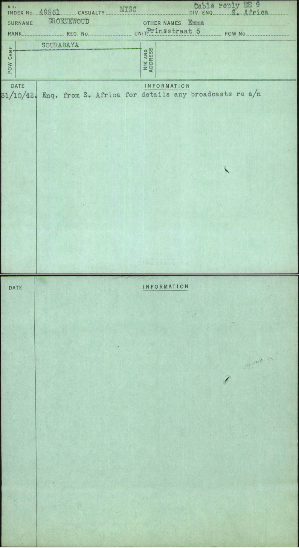 Groenewoud, Emma, [No Service Number]