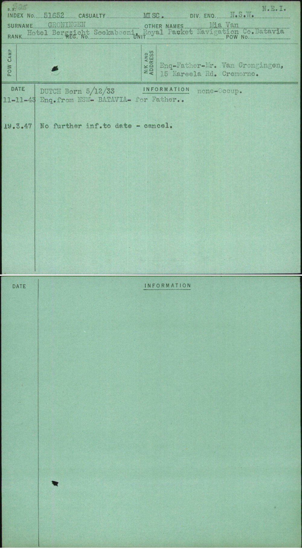 Groningen, Mia Van, [No Service Number]