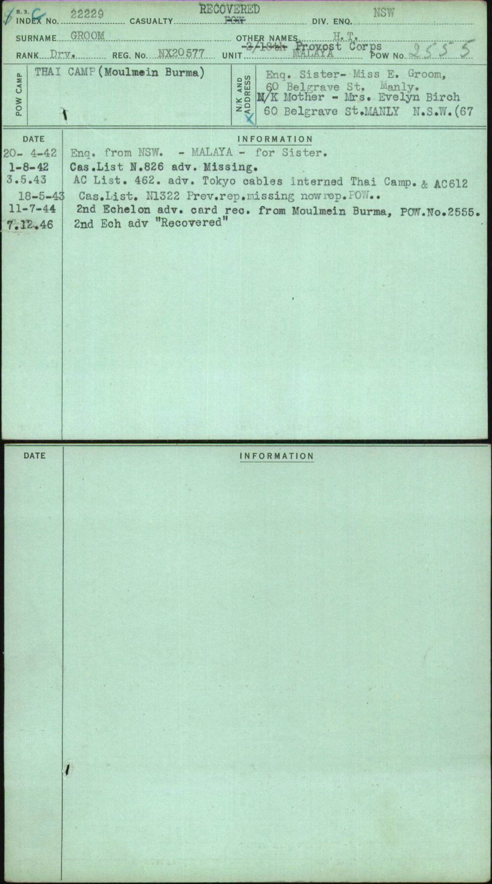 Groom, H T, NX20577