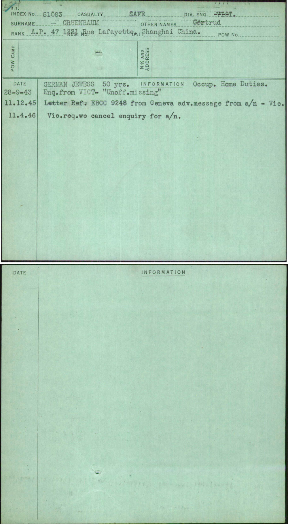 Gruenbaum, Gertrud, [No Service Number]