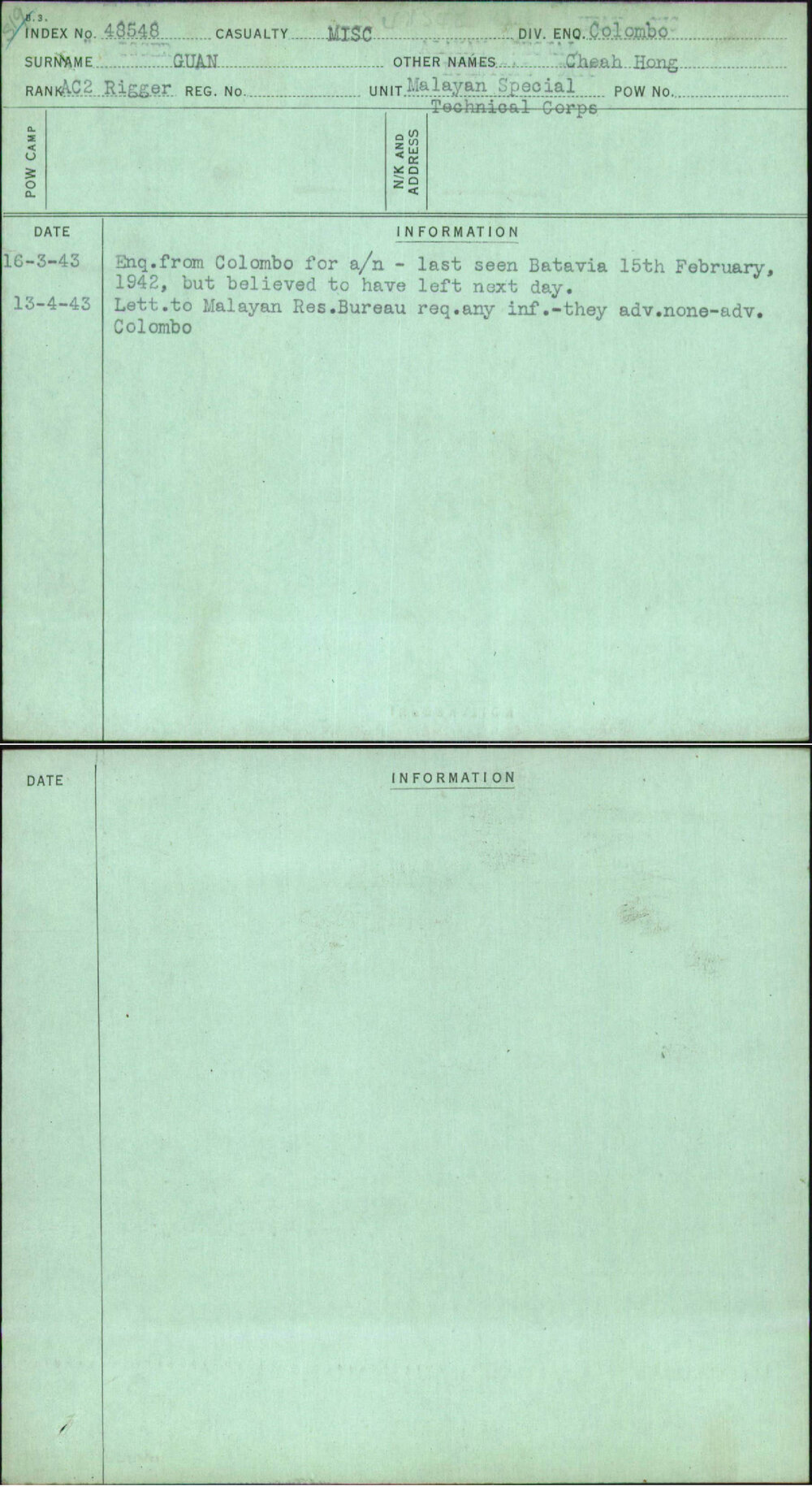 Guan, Cheah Hong, [No Service Number]