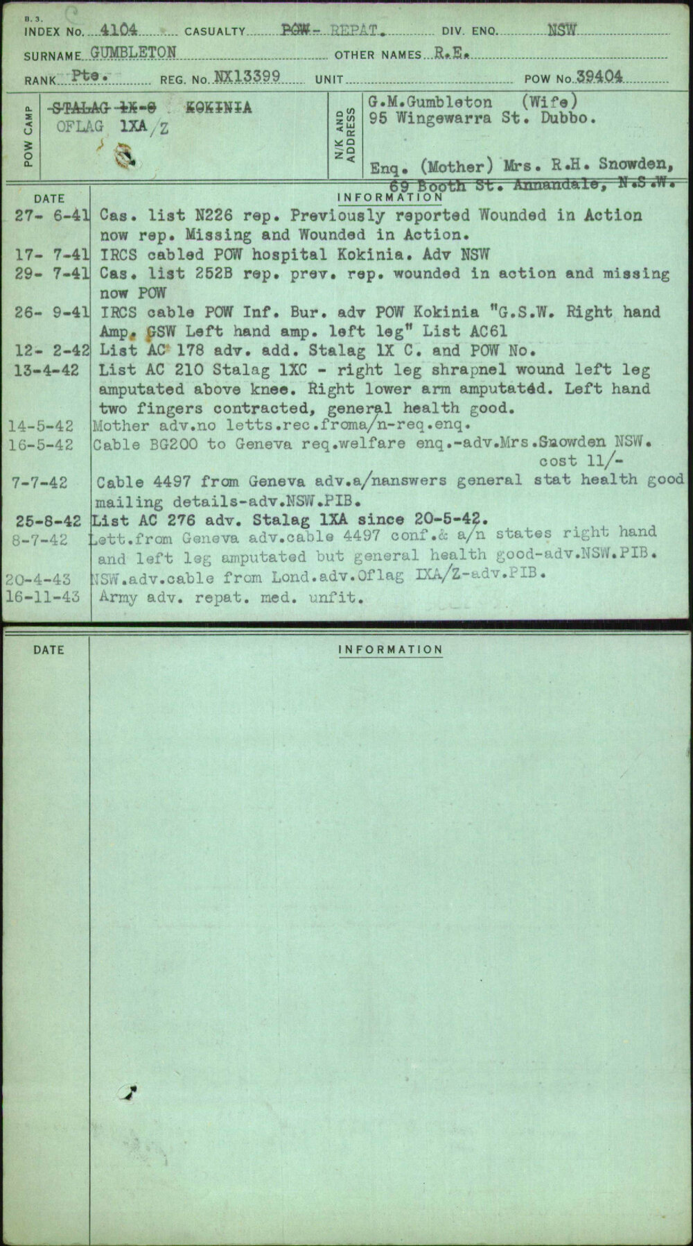 Gumbleton, R E, NX13399