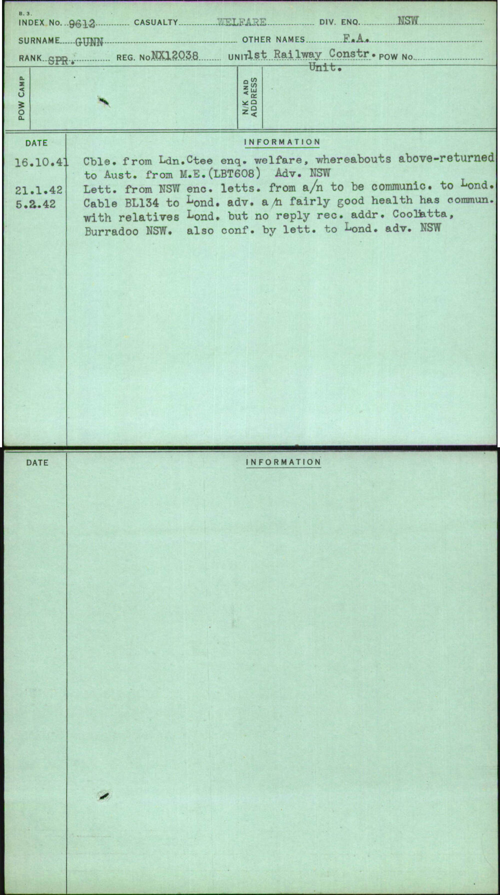 Gunn, F A, NX12038