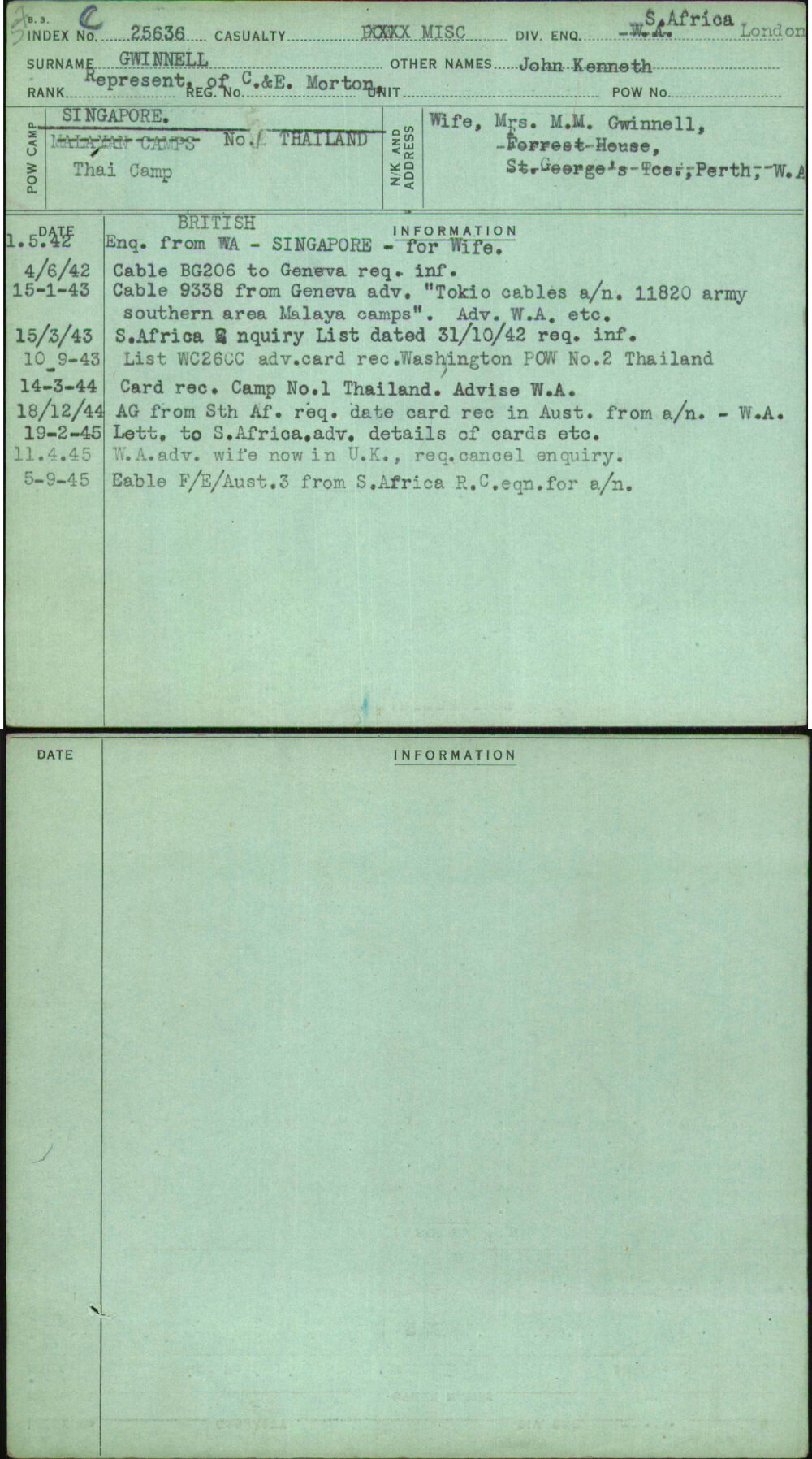 Gwinnell, John Kenneth, [No Service Number]