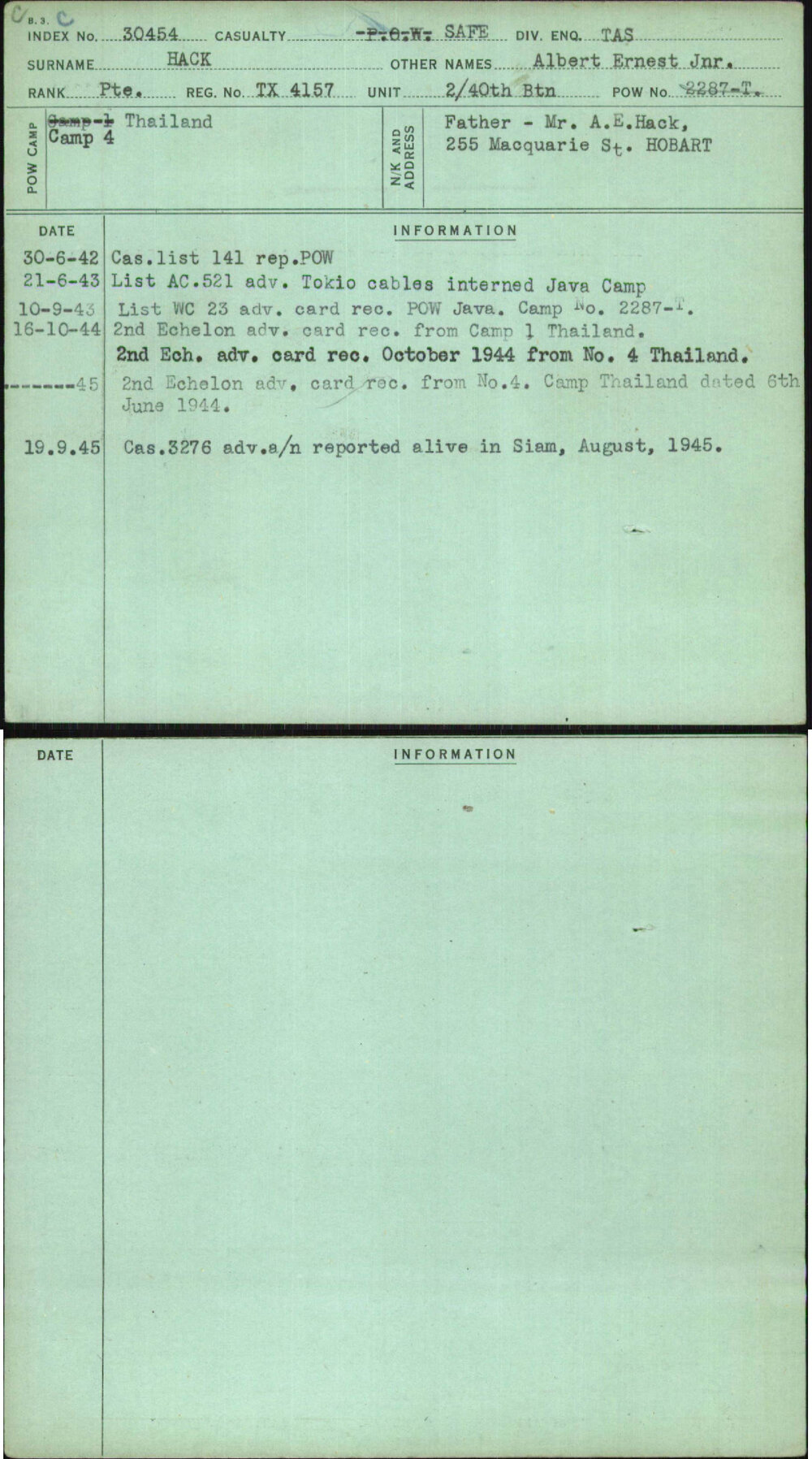 Hack, Albert Ernest Jnr, TX4157