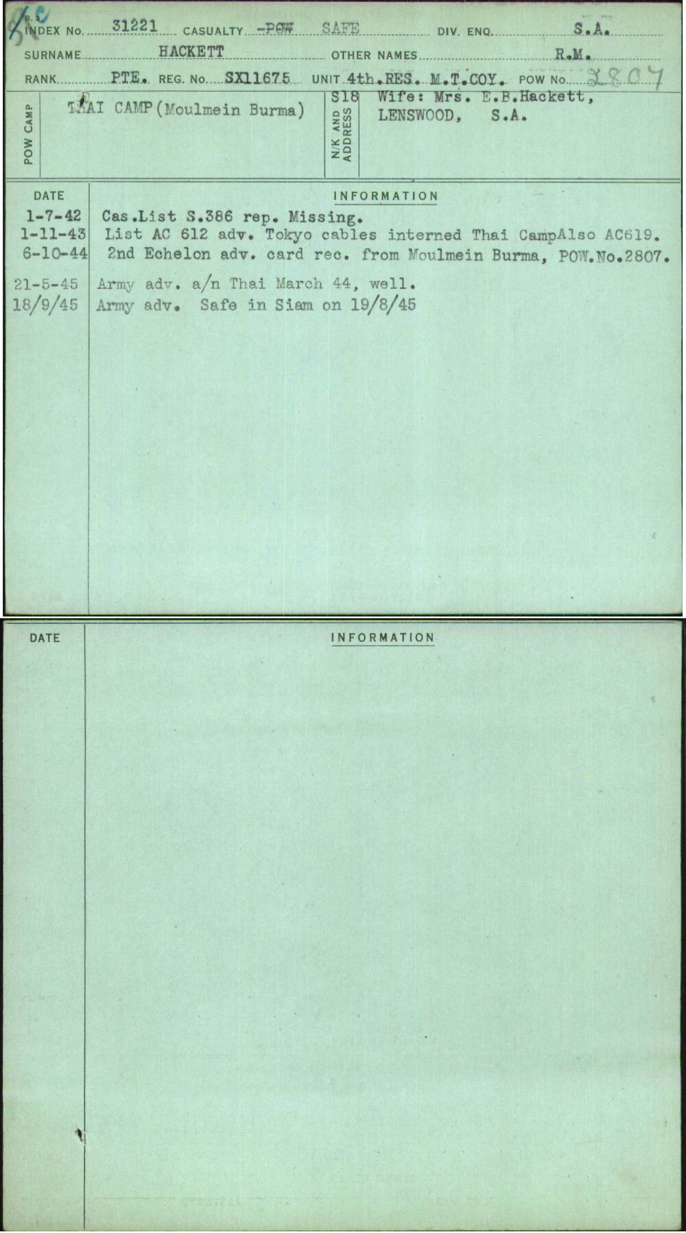 Hackett, R M, SX11675
