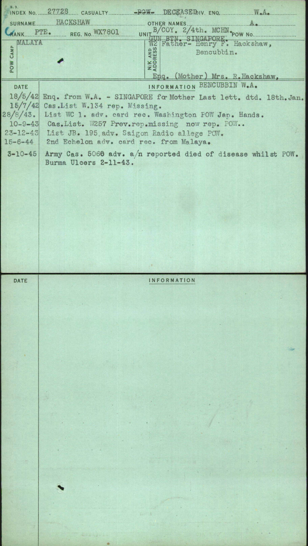 Hackshaw, A, WX7801
